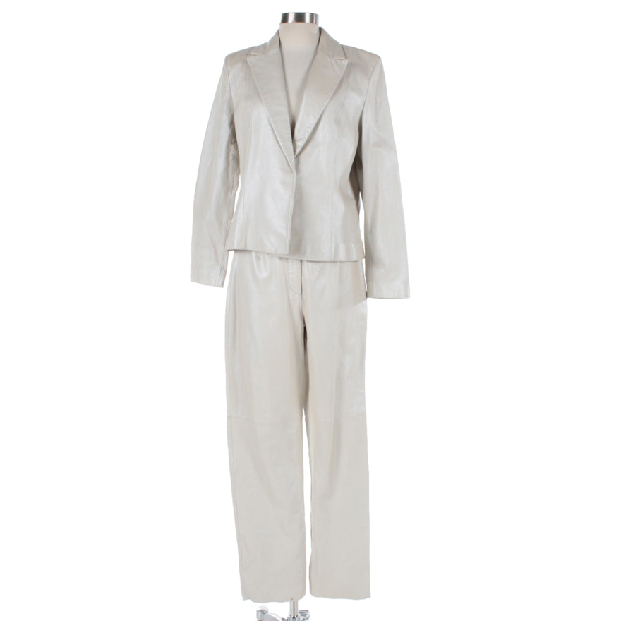 Siena Studio Pearl Sheen Ivory Leather Pantsuit