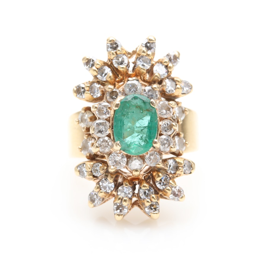 14K Yellow Gold Emerald and 1.12 CTW Diamond Ring