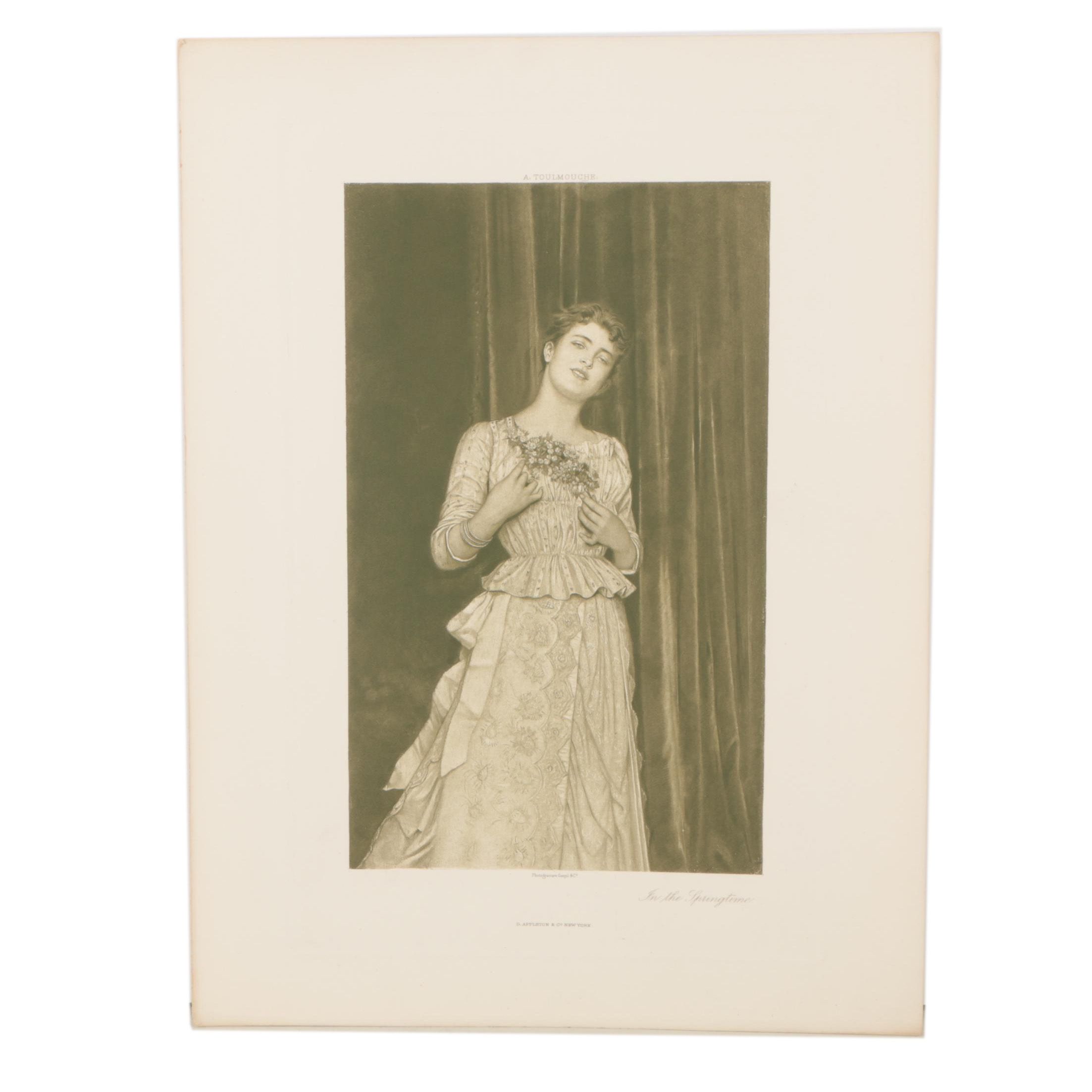 Late 19th Century Engraving After Auguste Toulmouche "In The Springtime"