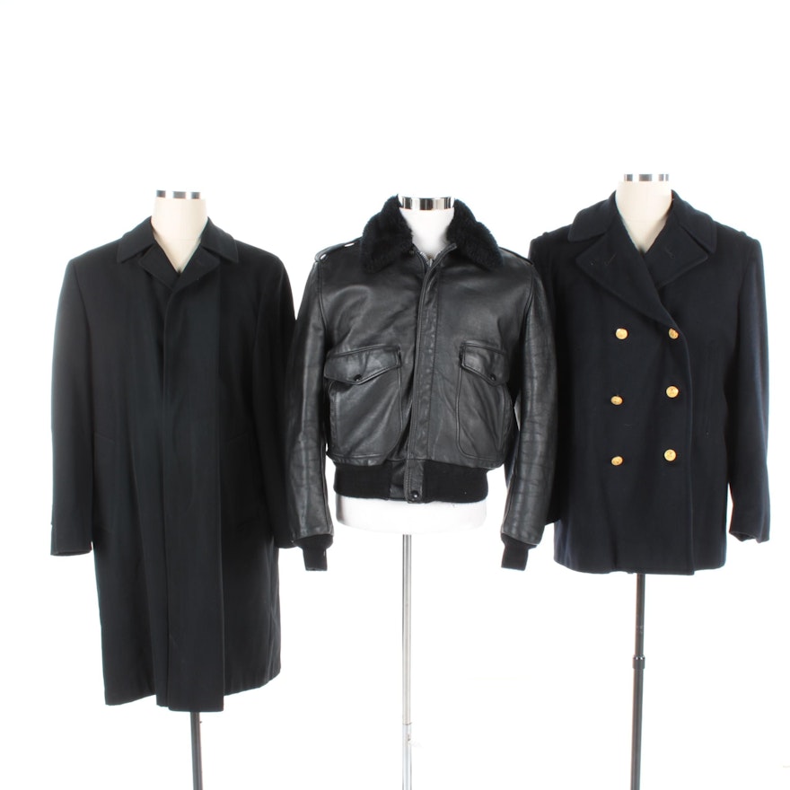 Men's Vintage Austin Reed Overcoat, Schott Flight Jacket and USNA Peacoat