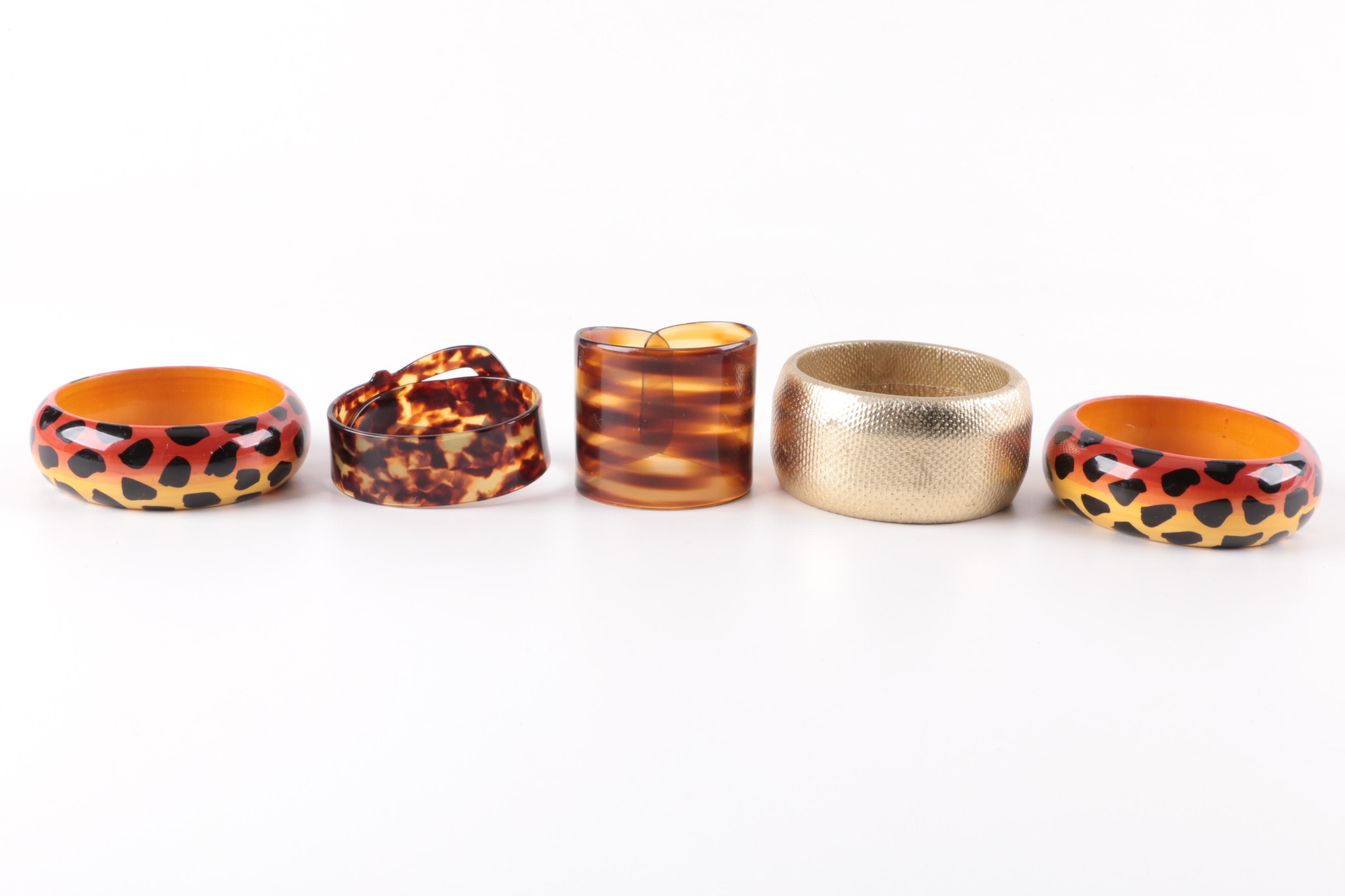 Assortment of Gold Tone Cubic Zirconia, Resin, Leather and Wood Jewelry