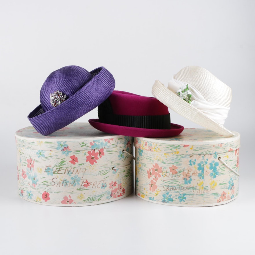 Women's Hats and Hatboxes Including Eric Javits and Henri Bendel