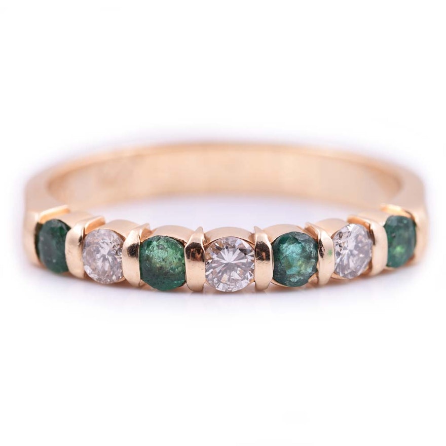 14K Yellow Gold, Emerald, and Diamond Band