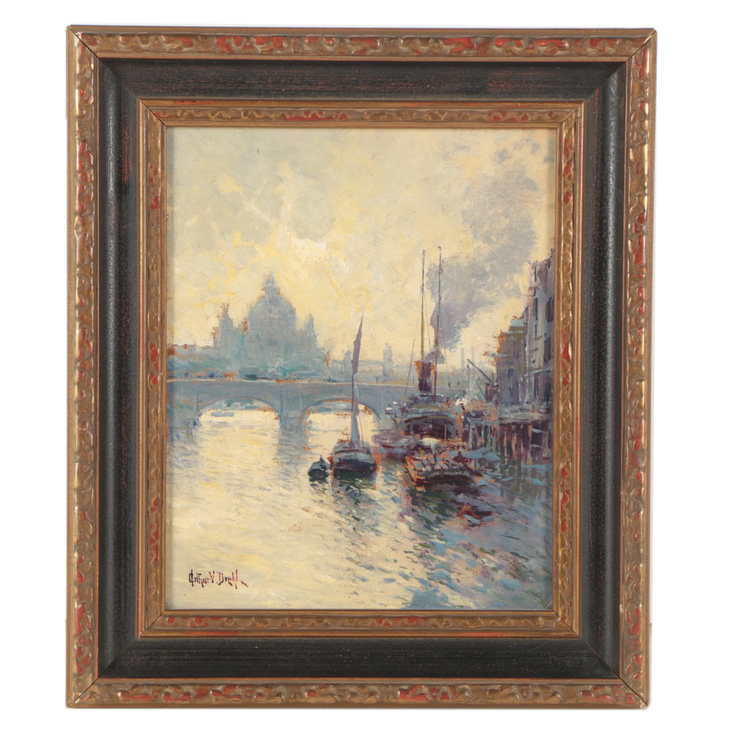 Arthur Vidal Diehl Oil Painting of a River Scene