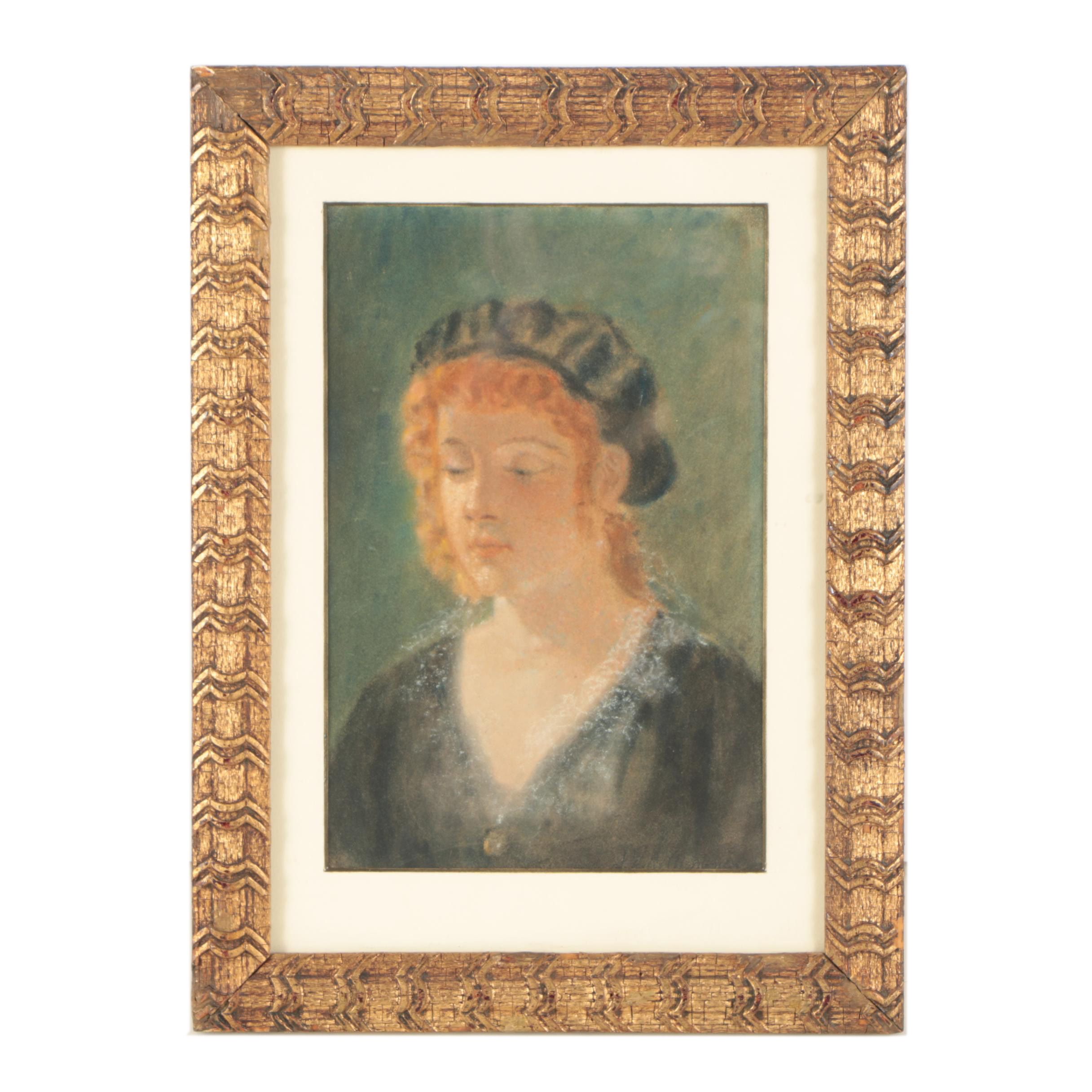 Pastel Portrait of a Red-Headed Figure
