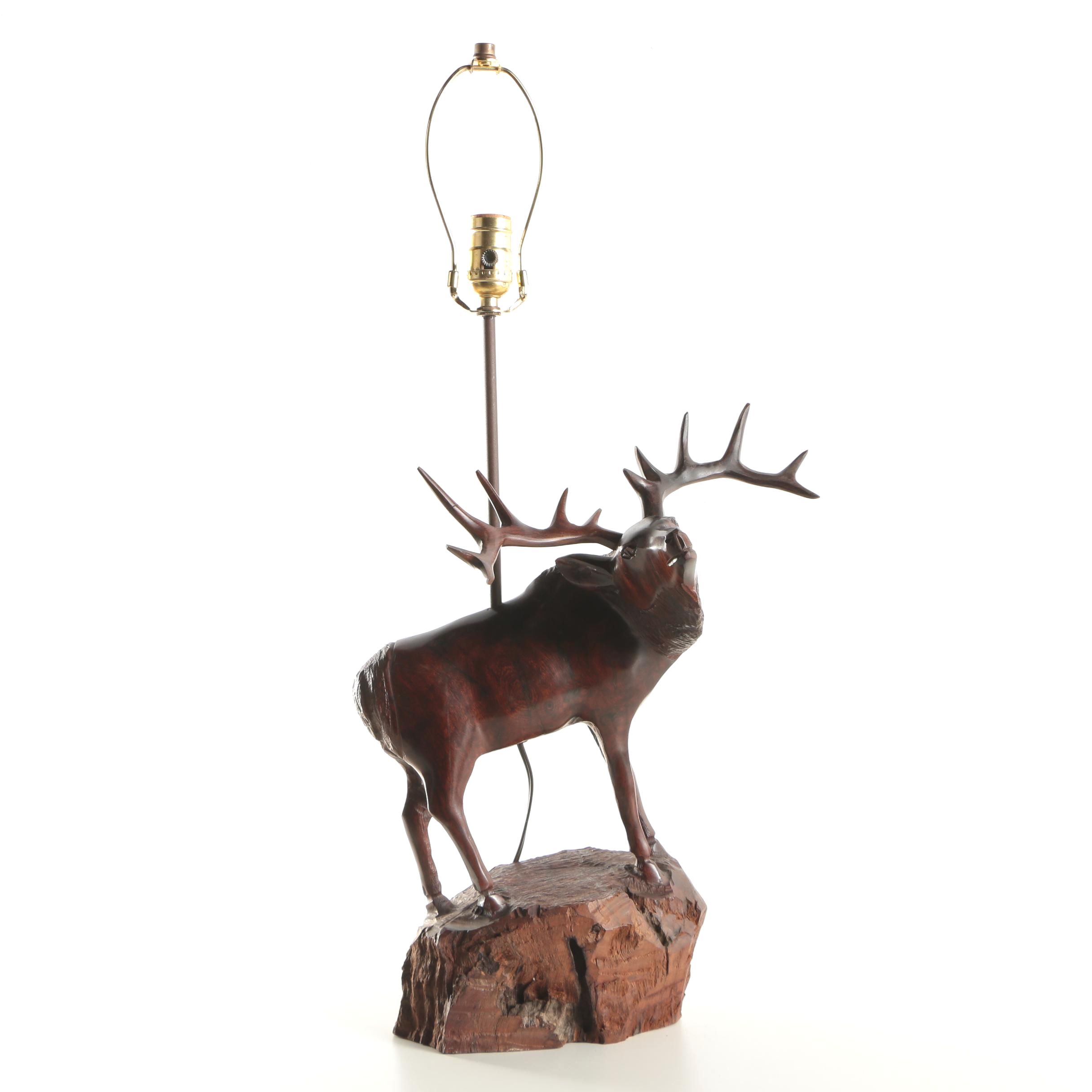 Table Lamp with Carved Wood Elk