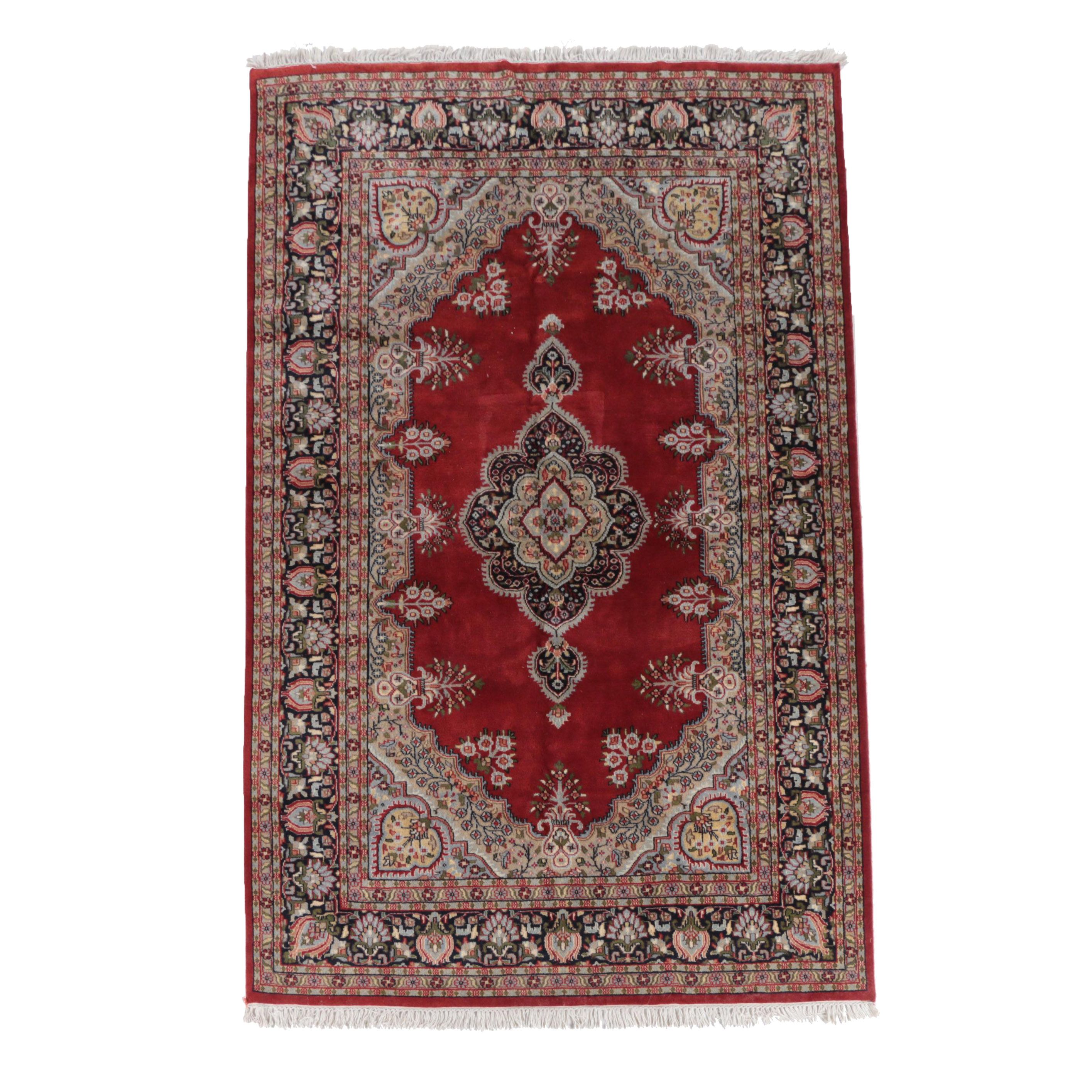 Hand-Knotted Indo-Persian Kerman-Style Wool Area Rug