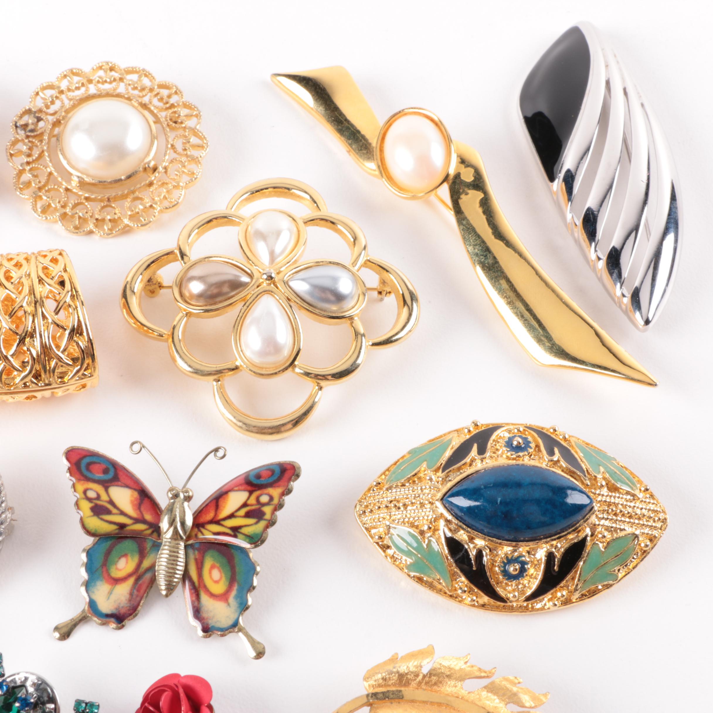 Sterling Silver, Gold and Silver Tone Foilback, Glass and Enamel Jewlery