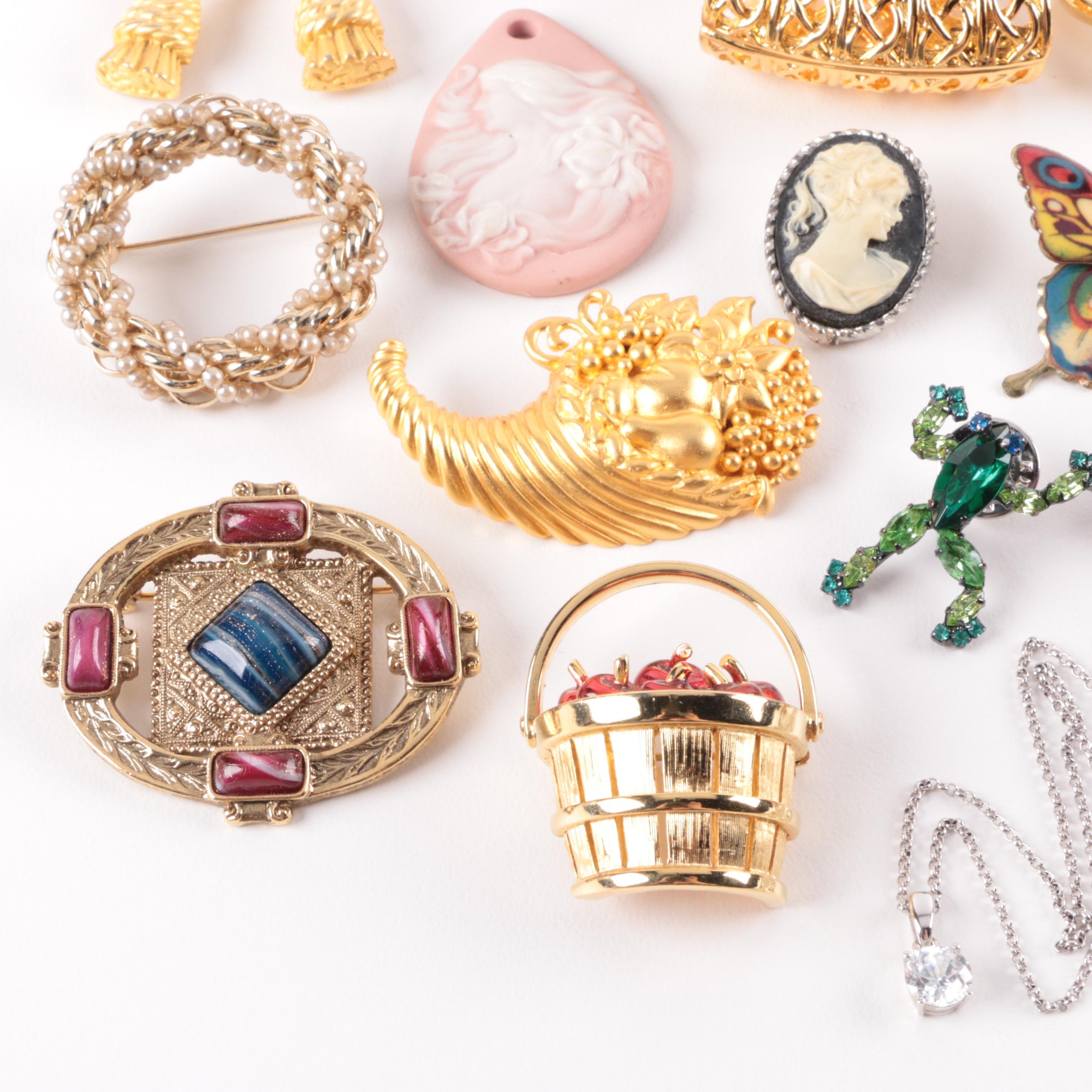 Sterling Silver, Gold and Silver Tone Foilback, Glass and Enamel Jewlery