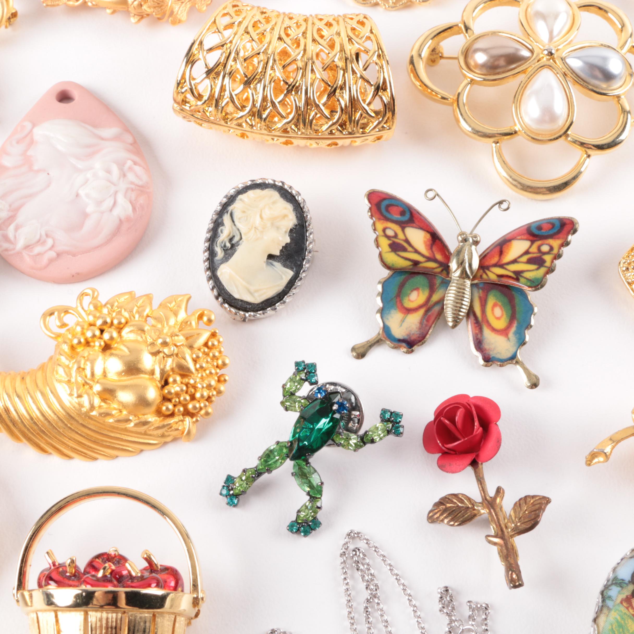 Sterling Silver, Gold and Silver Tone Foilback, Glass and Enamel Jewlery