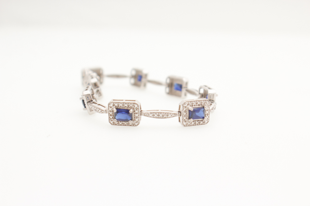 Sterling Silver Diamond Simulated Sapphires Bracelet