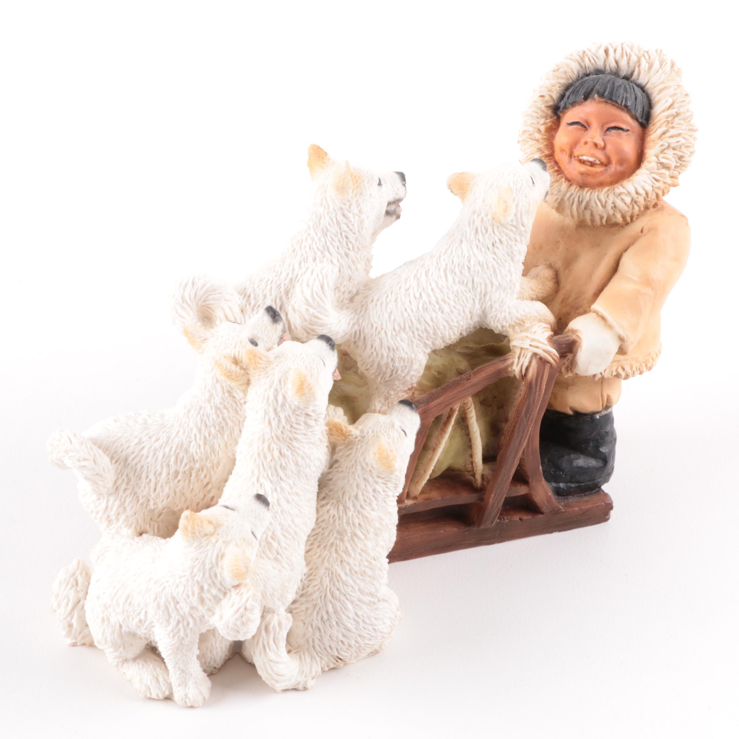 Castagna Young Inuit Musher with Sled Dogs Figurine