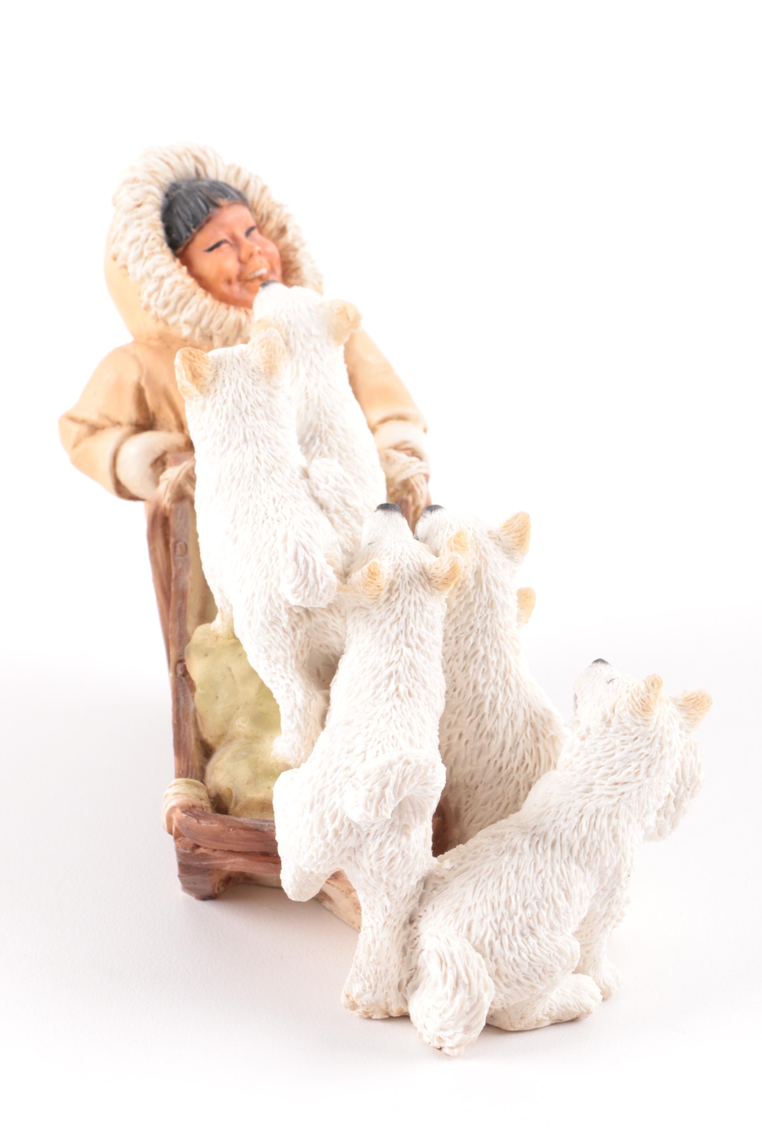 Castagna Young Inuit Musher with Sled Dogs Figurine