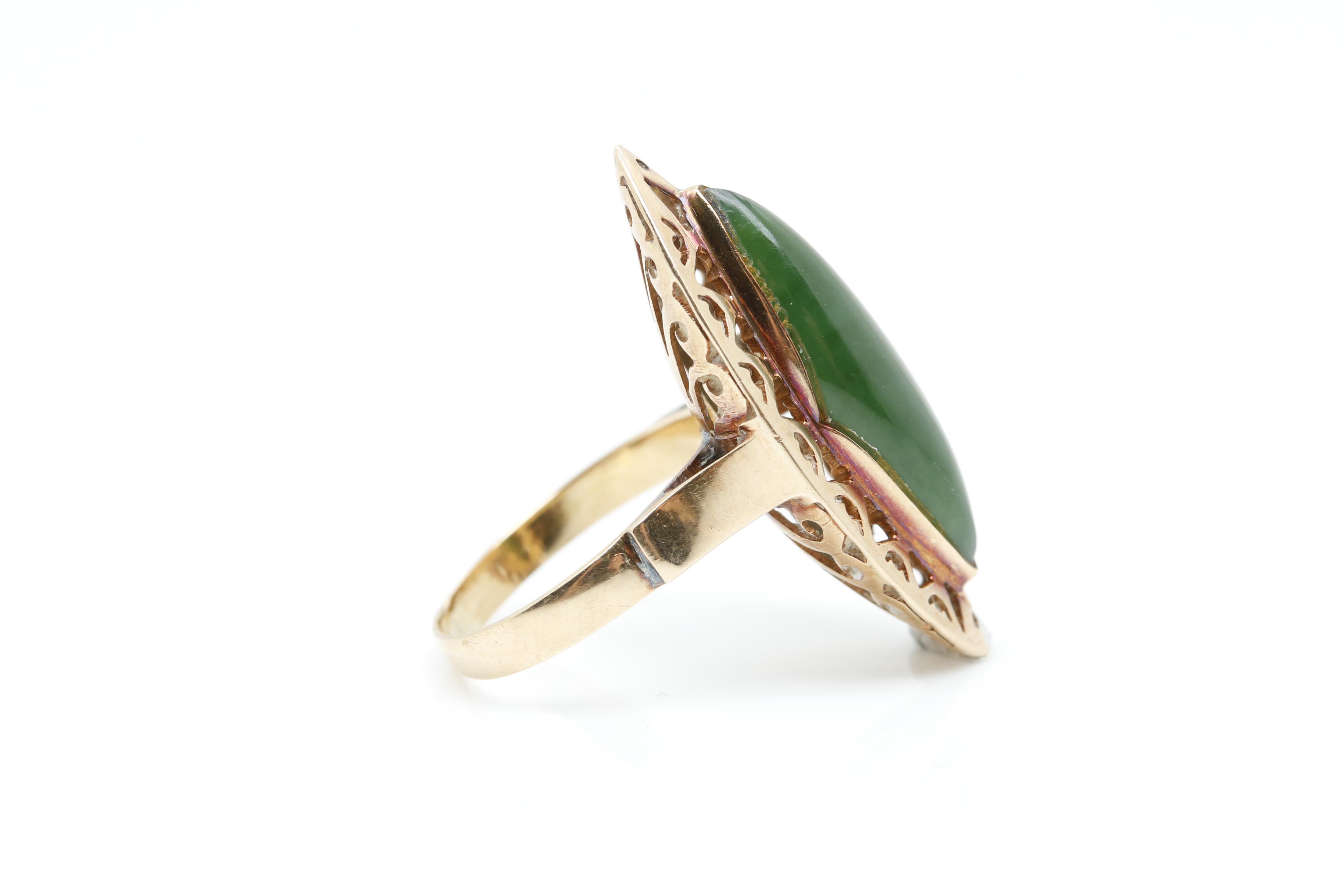 14K Yellow Gold Nephrite Ring