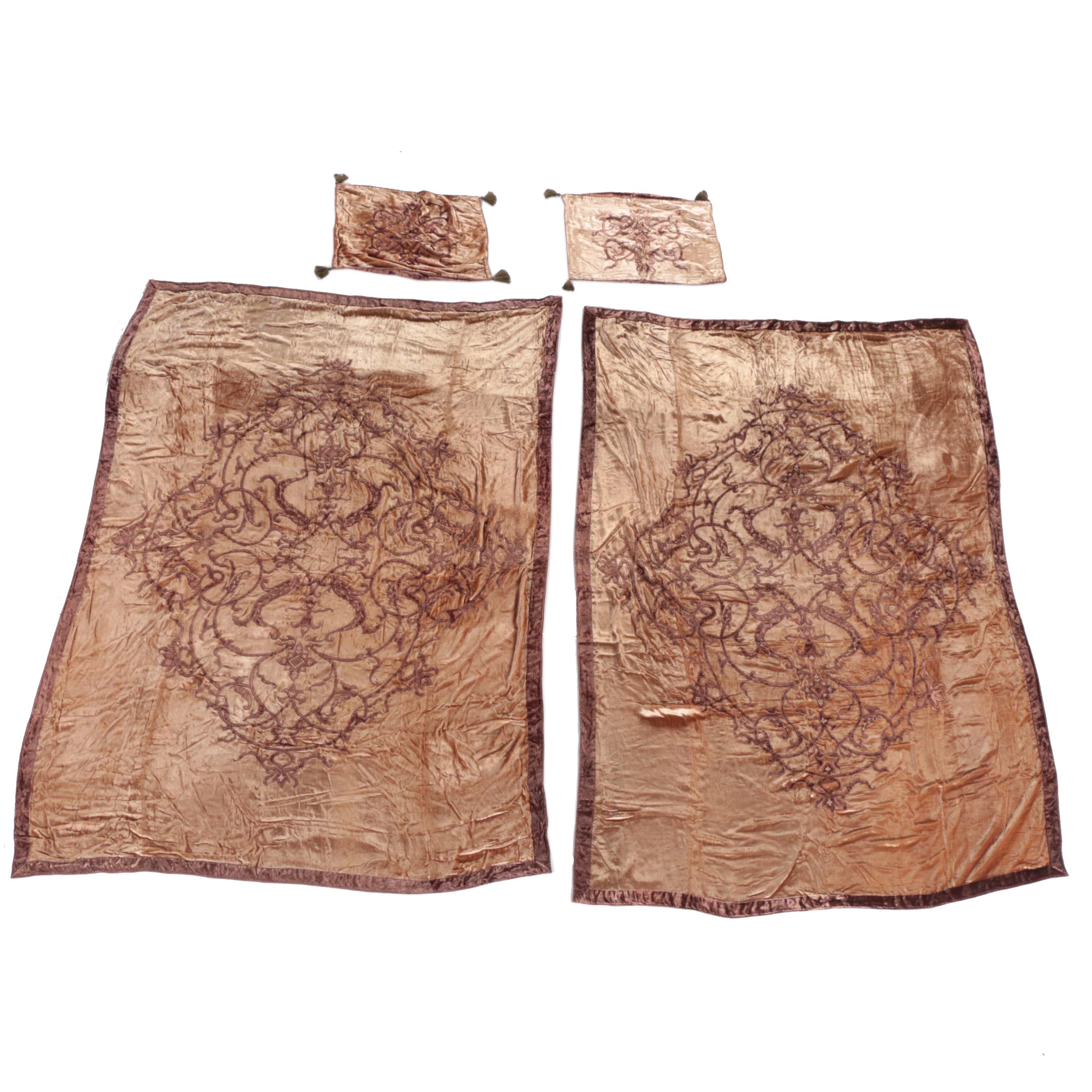 Appliqued Velvet Coverlets and Pillow Shams