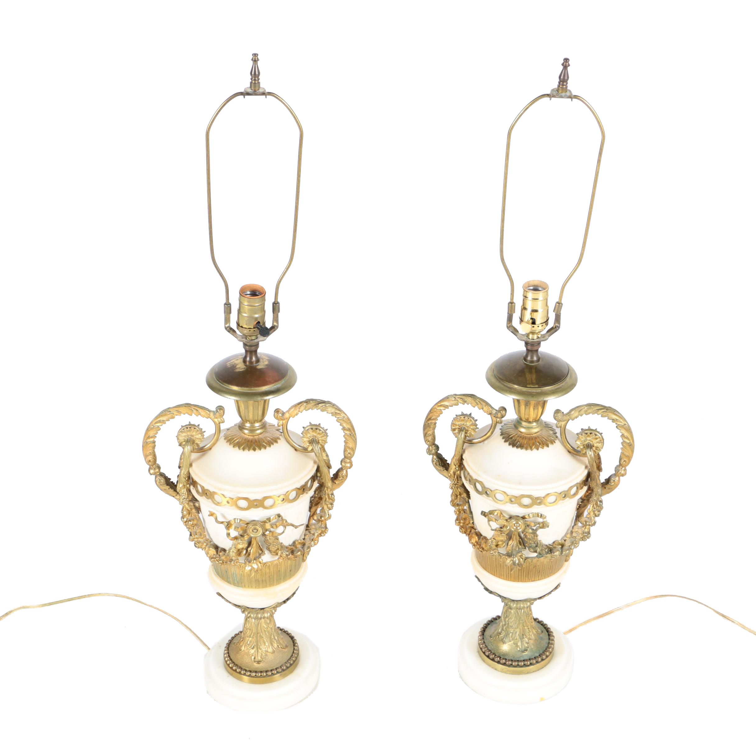 Vintage Neoclassical Marble and Brass Table Lamps