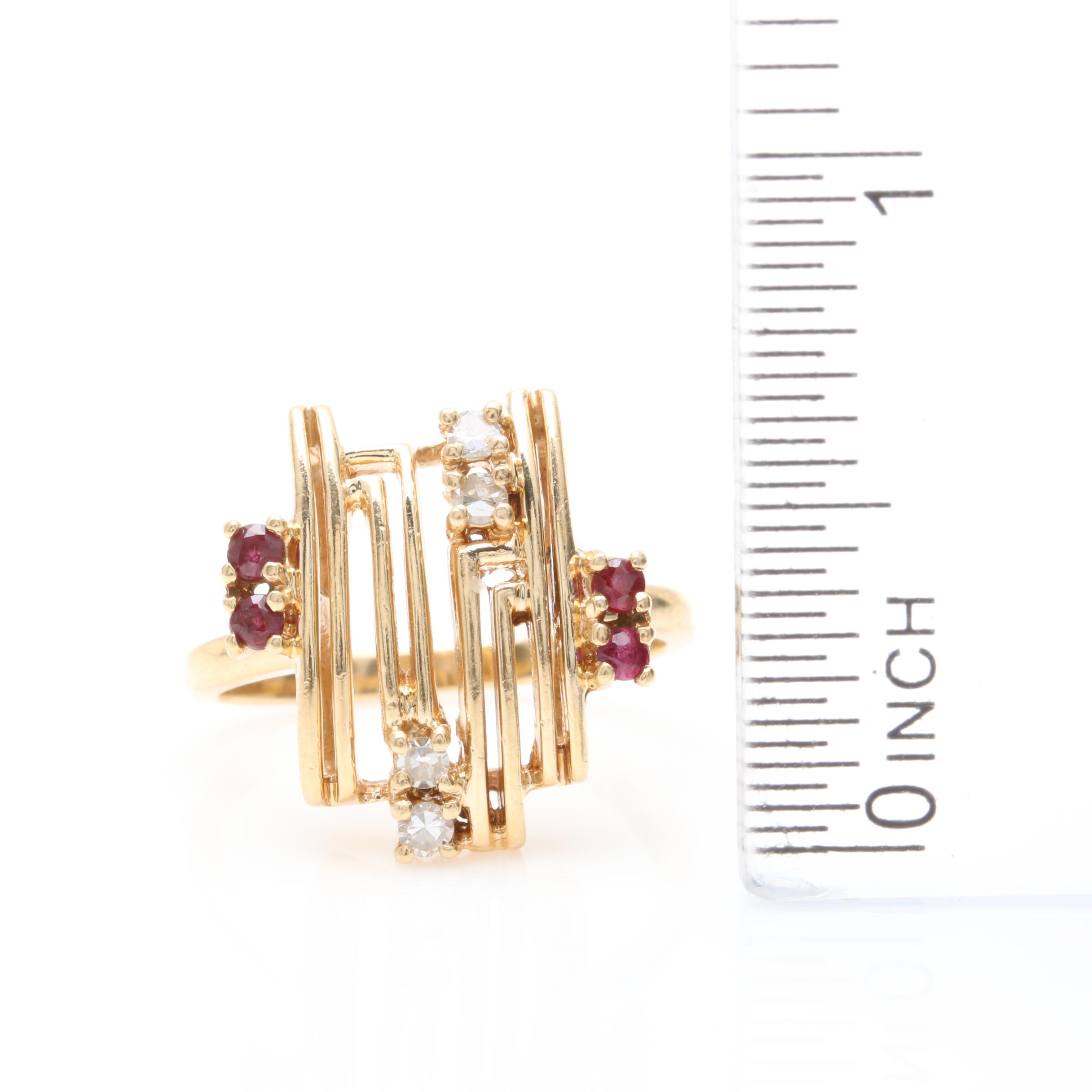 14K Yellow Gold Diamond and Ruby Ring