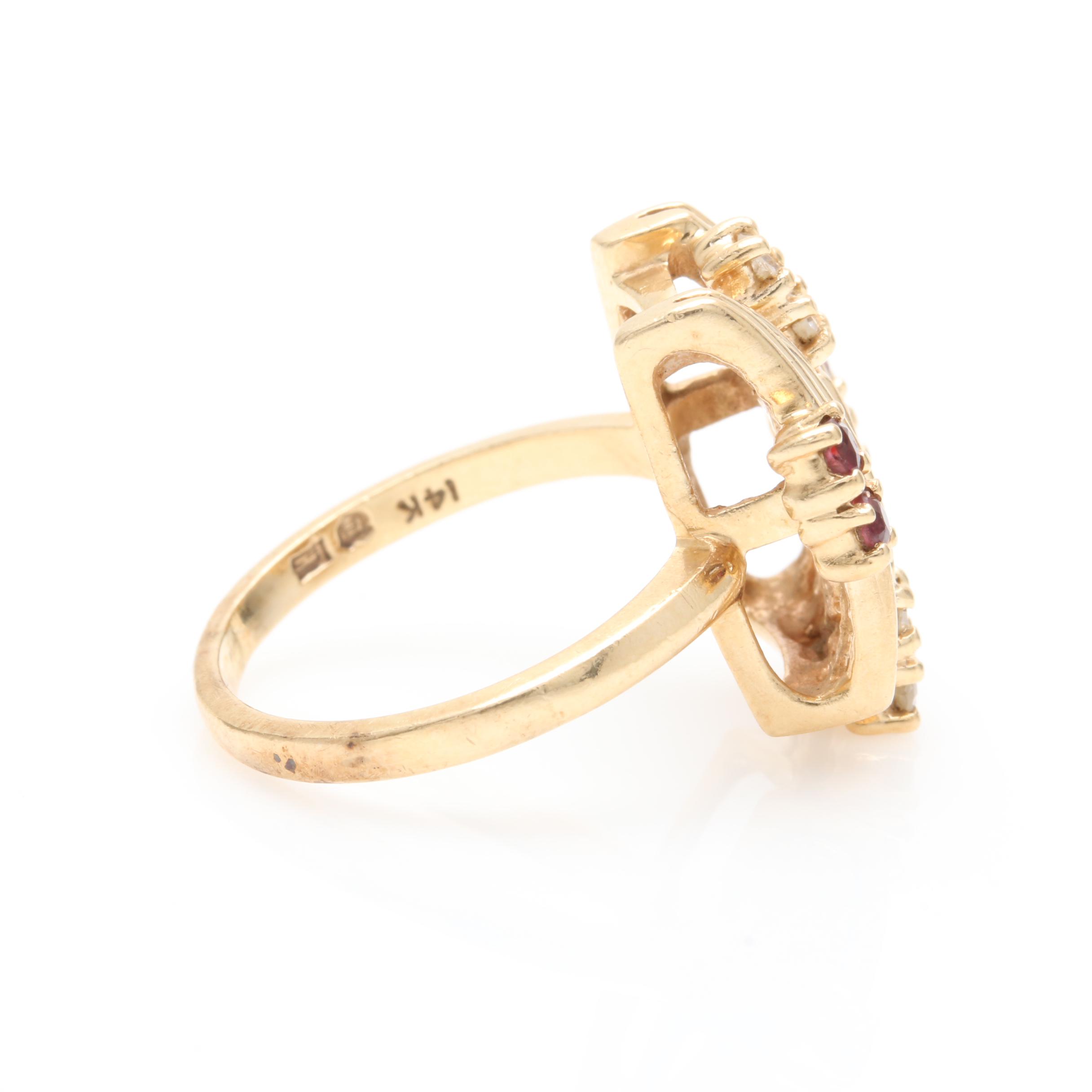 14K Yellow Gold Diamond and Ruby Ring