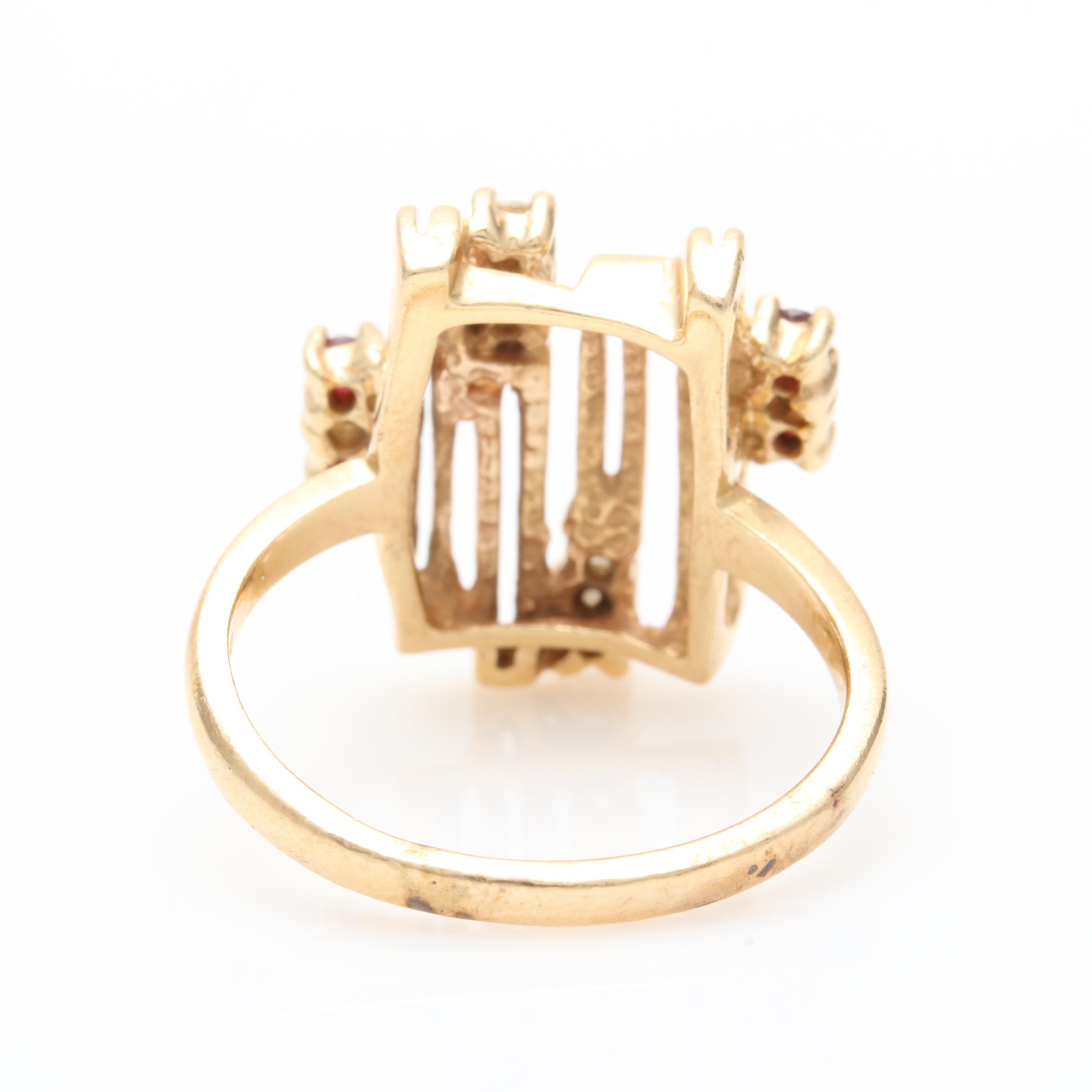 14K Yellow Gold Diamond and Ruby Ring