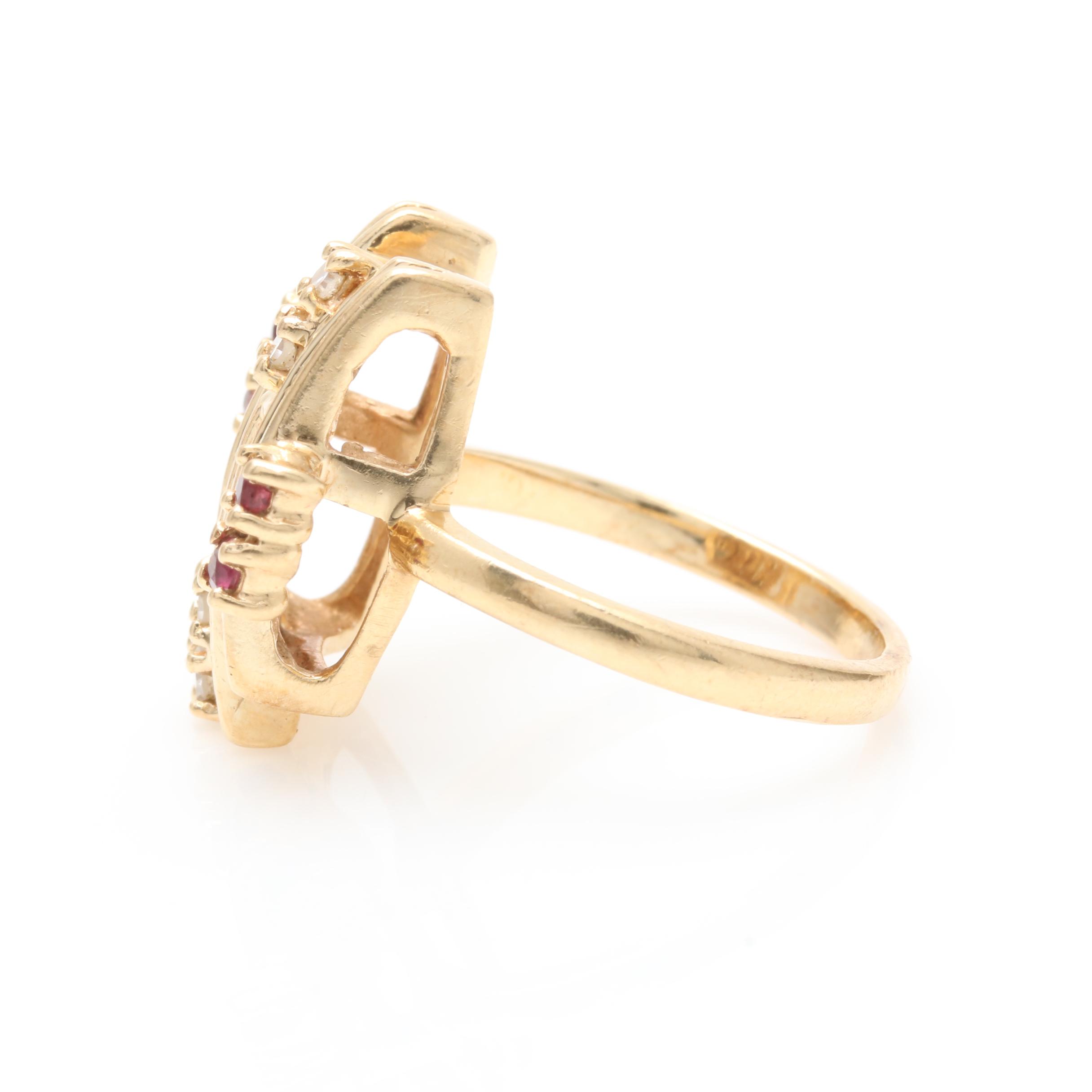 14K Yellow Gold Diamond and Ruby Ring