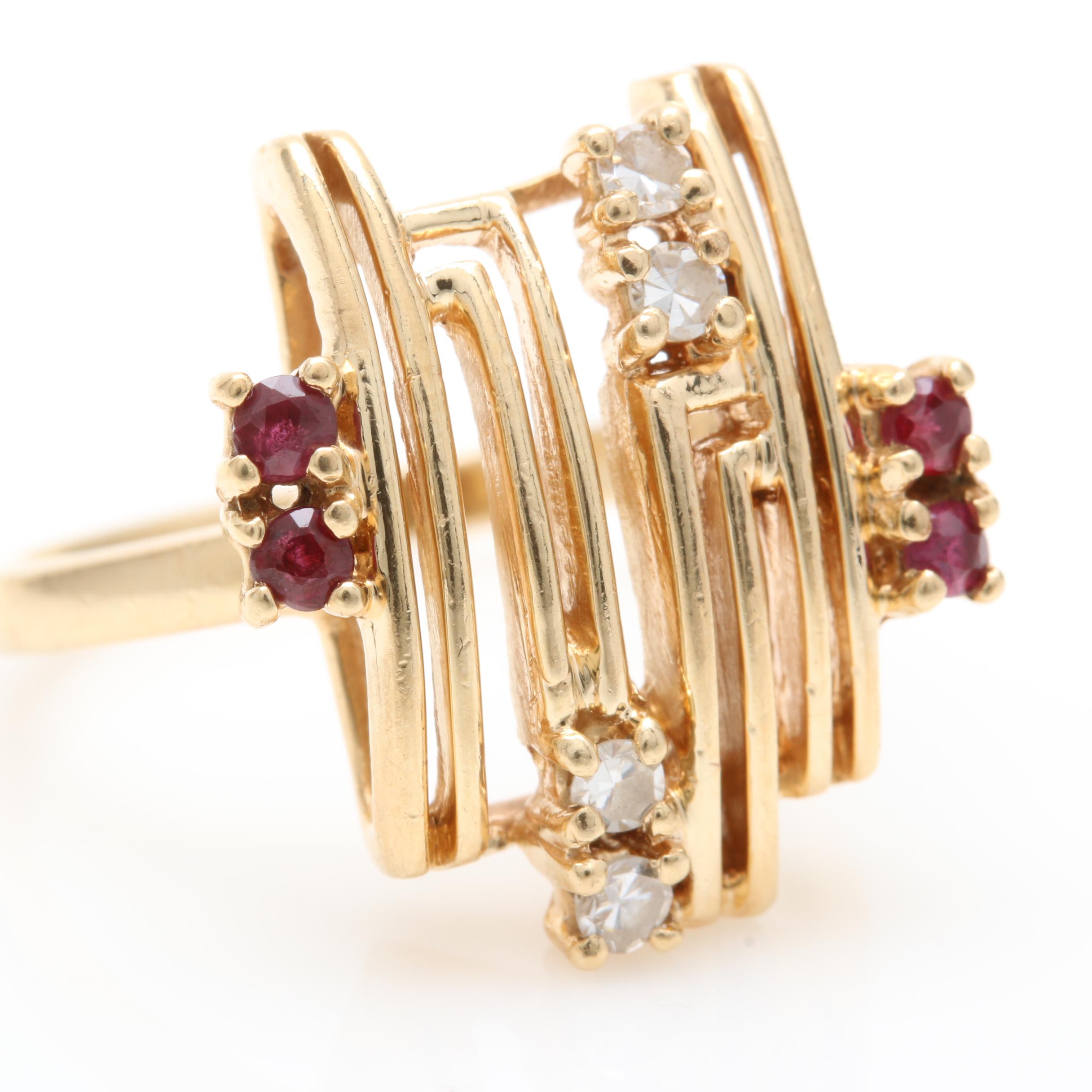 14K Yellow Gold Diamond and Ruby Ring