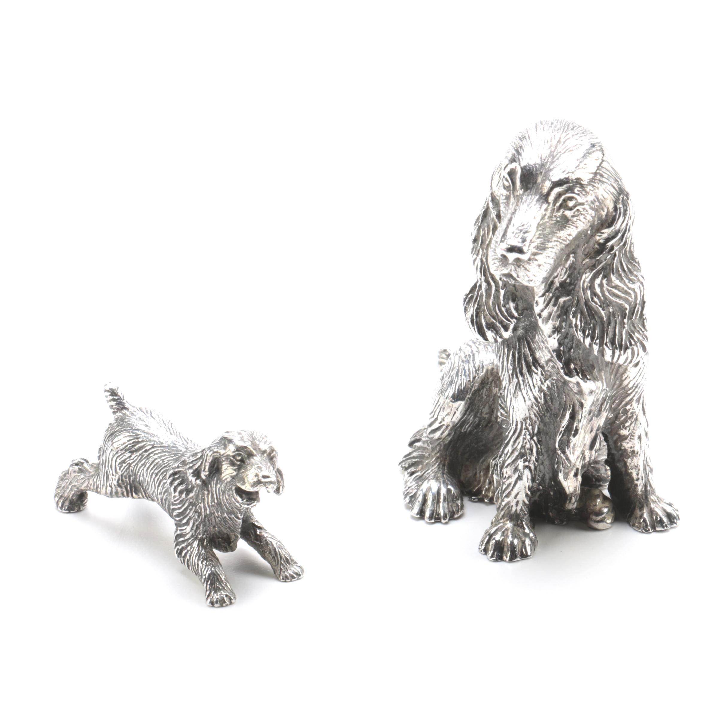 Italian Sterling Silver Dog Figurines Including Sorini Pietro & Casi Ilario