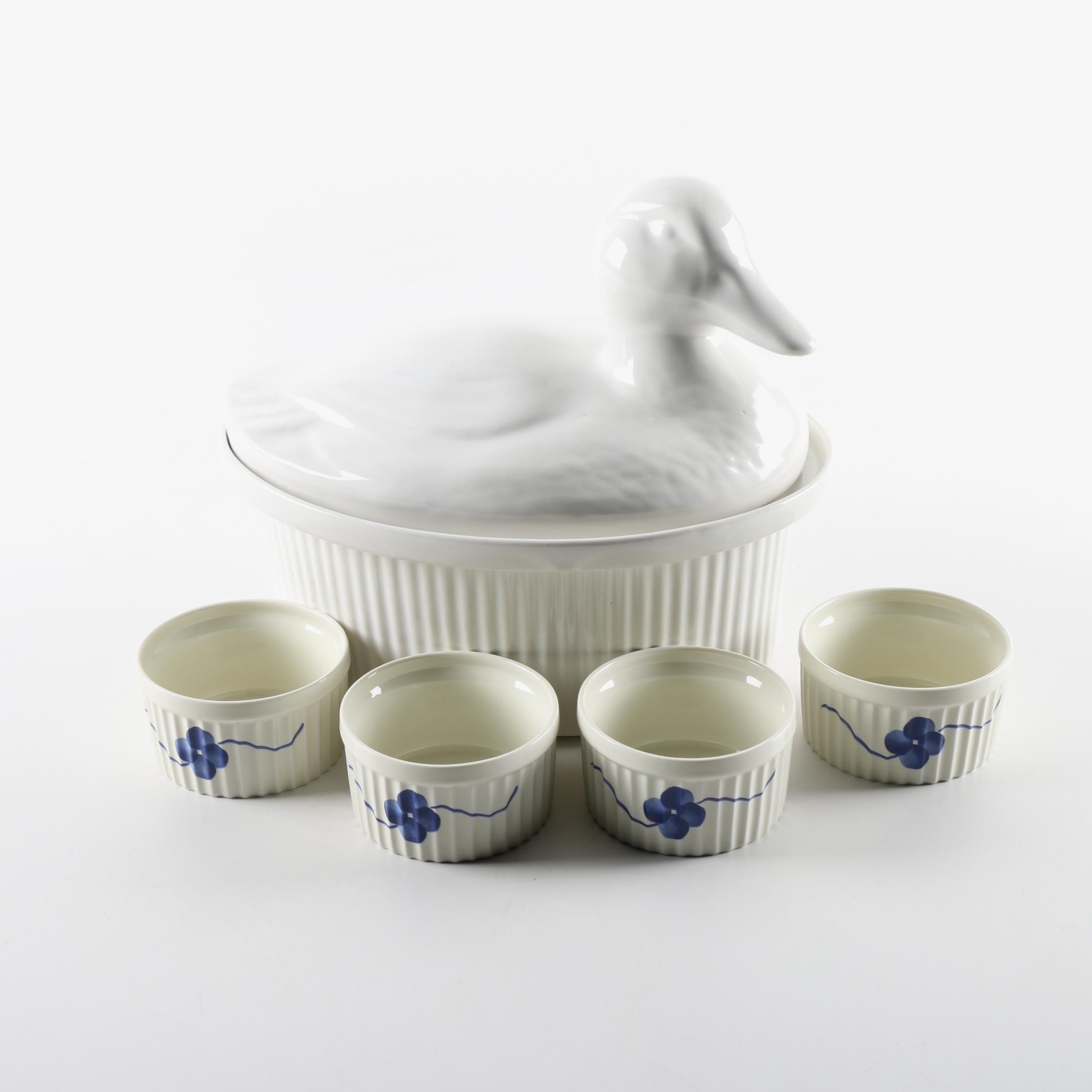 Marsh Industries Duck Baker and Artis Porcelain Ramekins
