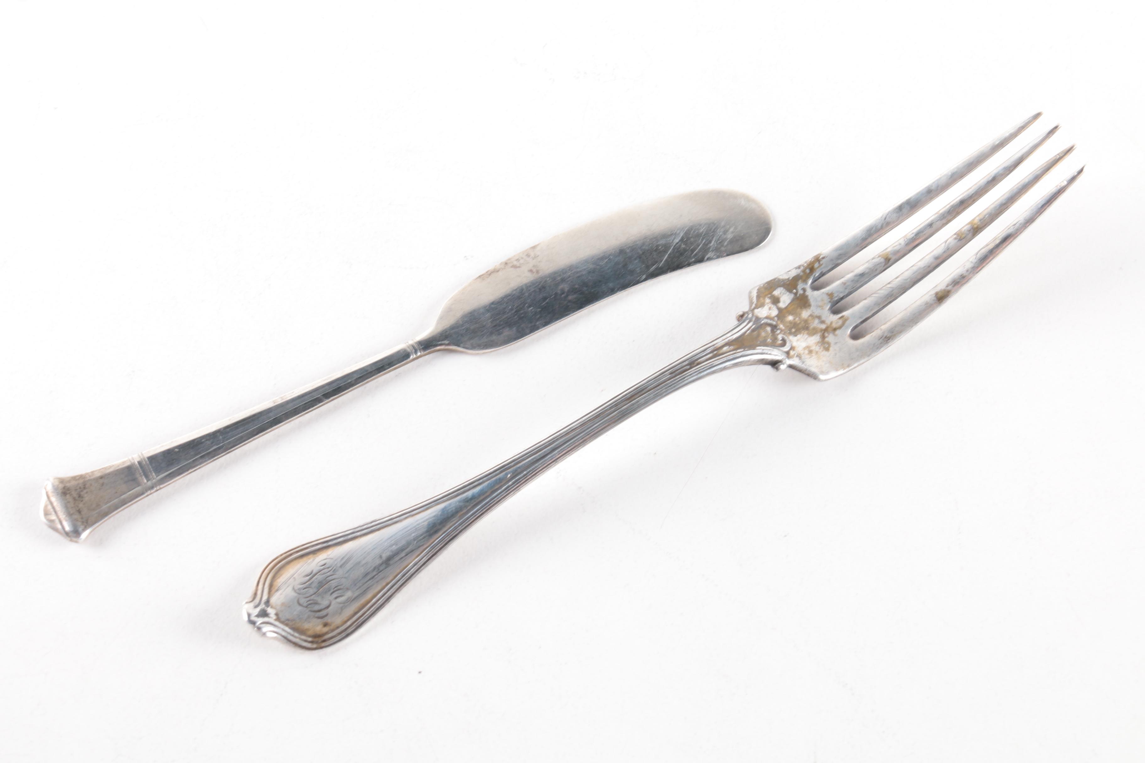 Tiffany & Co "Windham" Sterling Knife and Assorted Coin and Sterling Flatware