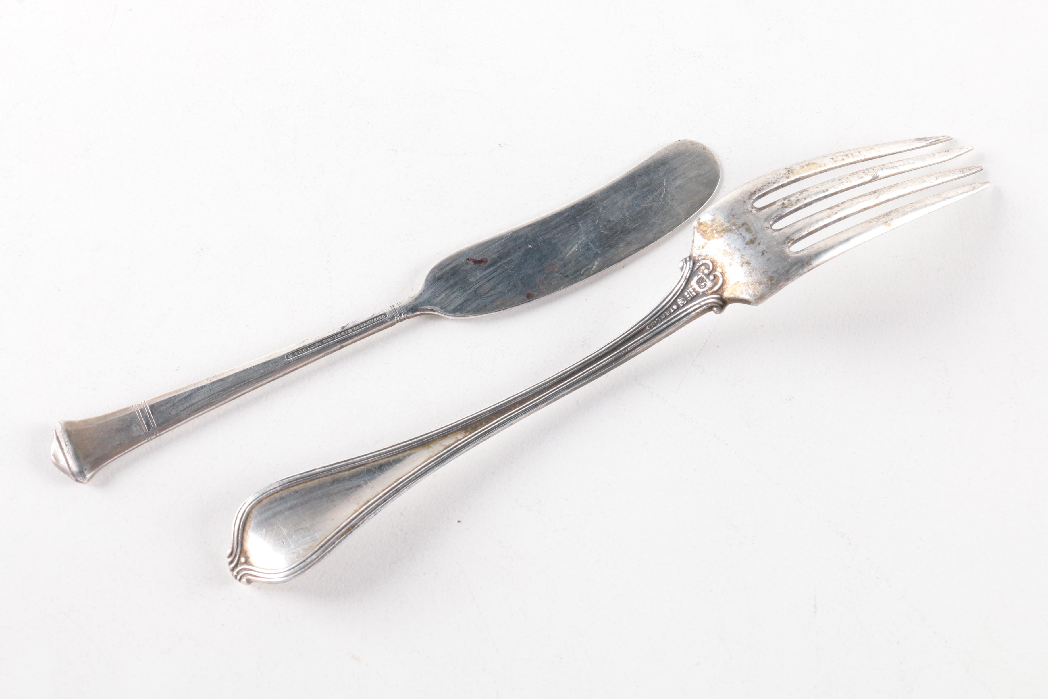 Tiffany & Co "Windham" Sterling Knife and Assorted Coin and Sterling Flatware