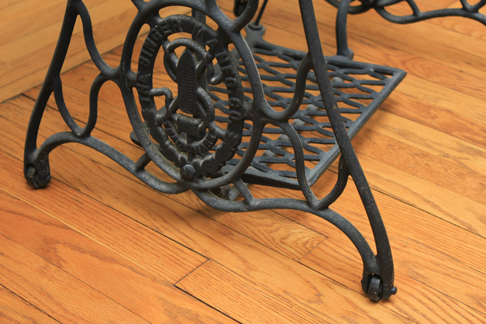 Stone-Top Table With Singer Sewing Machine Base