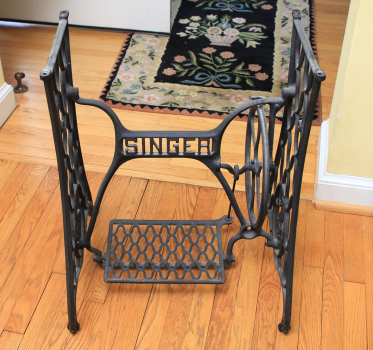 Stone-Top Table With Singer Sewing Machine Base