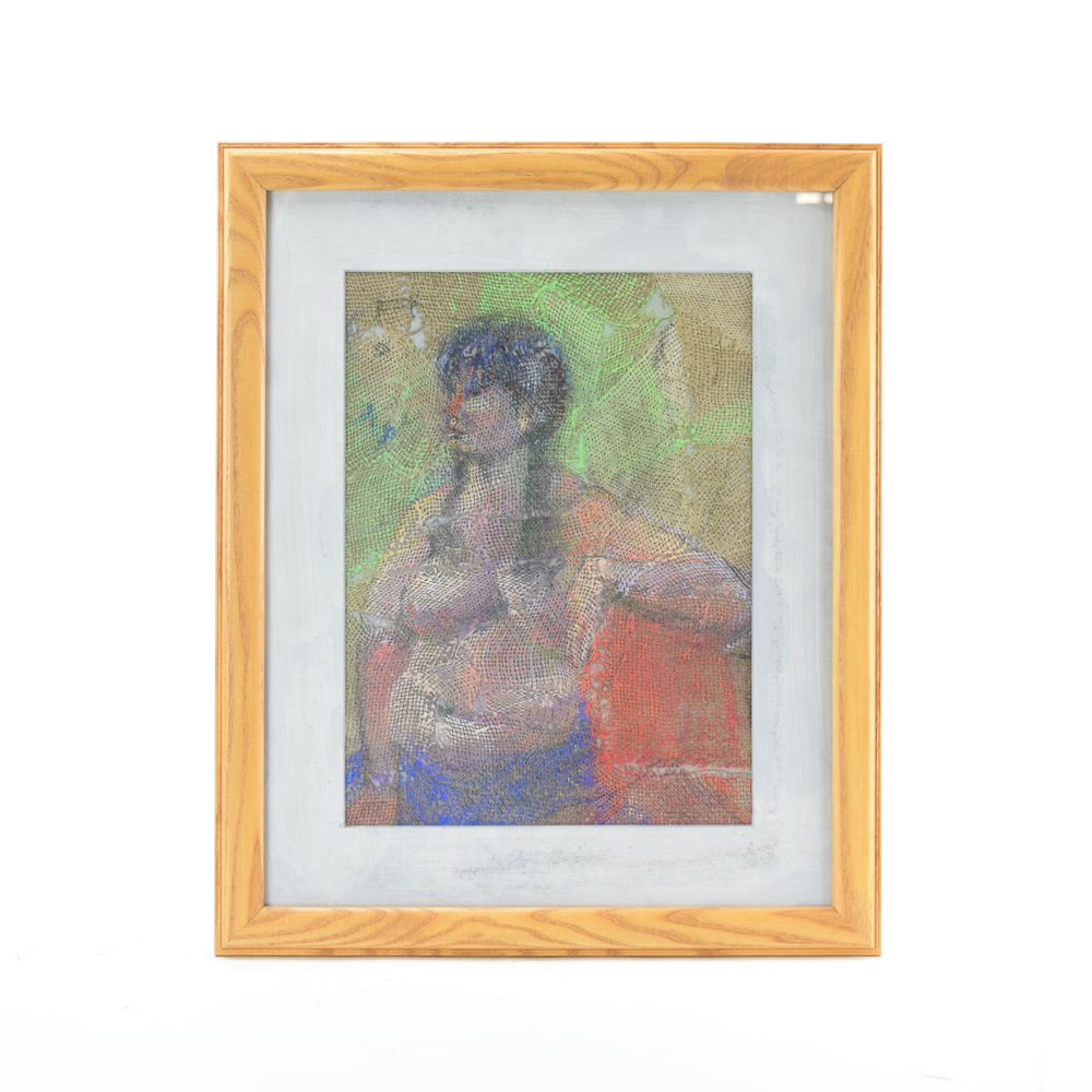 Ben Cohen Pastel Drawing on Burlap "Misty"