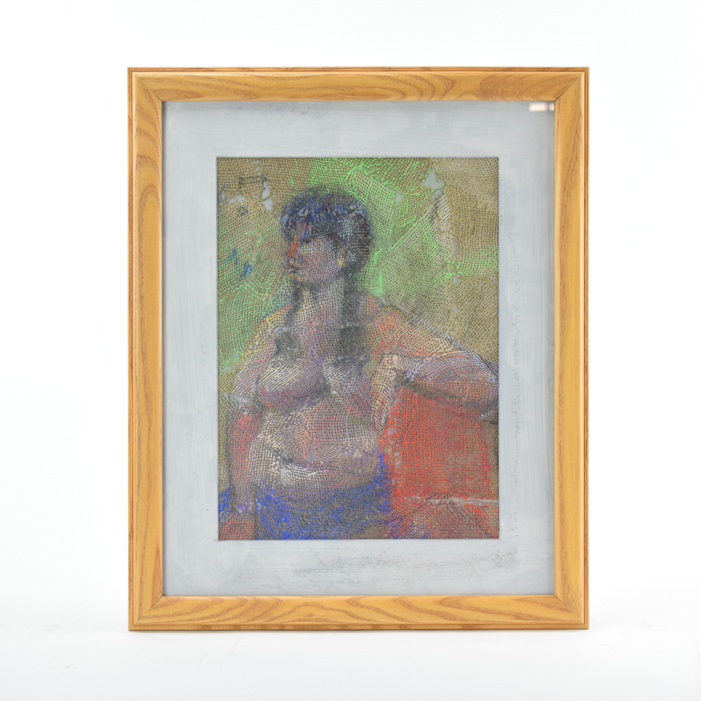 Ben Cohen Pastel Drawing on Burlap "Misty"