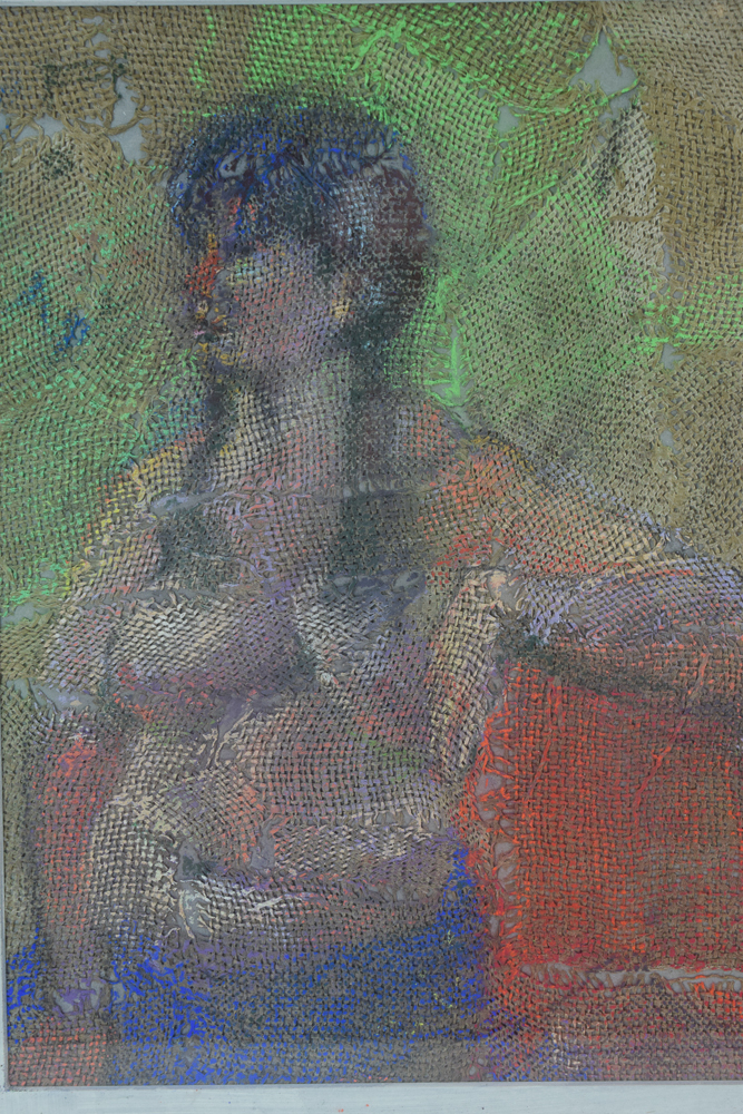 Ben Cohen Pastel Drawing on Burlap "Misty"