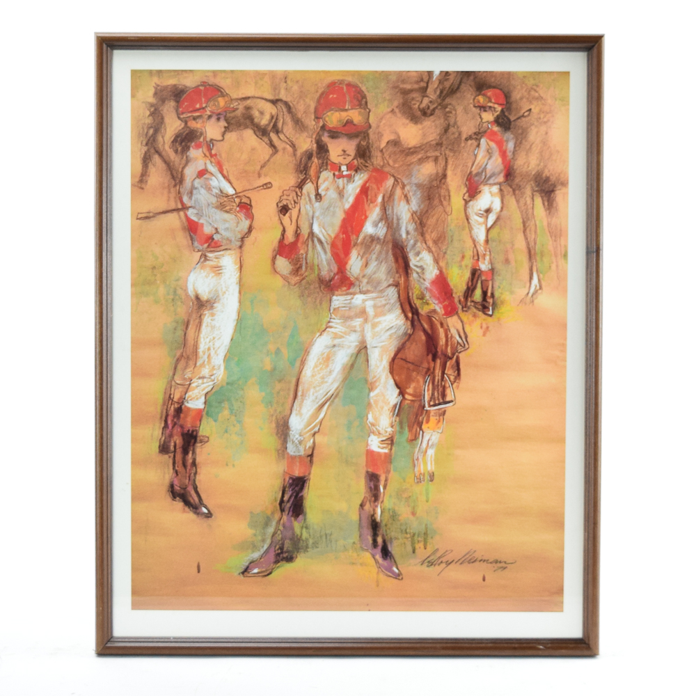 Offset Lithographic Reproduction Print After Leroy Neiman "Girl Jockey"
