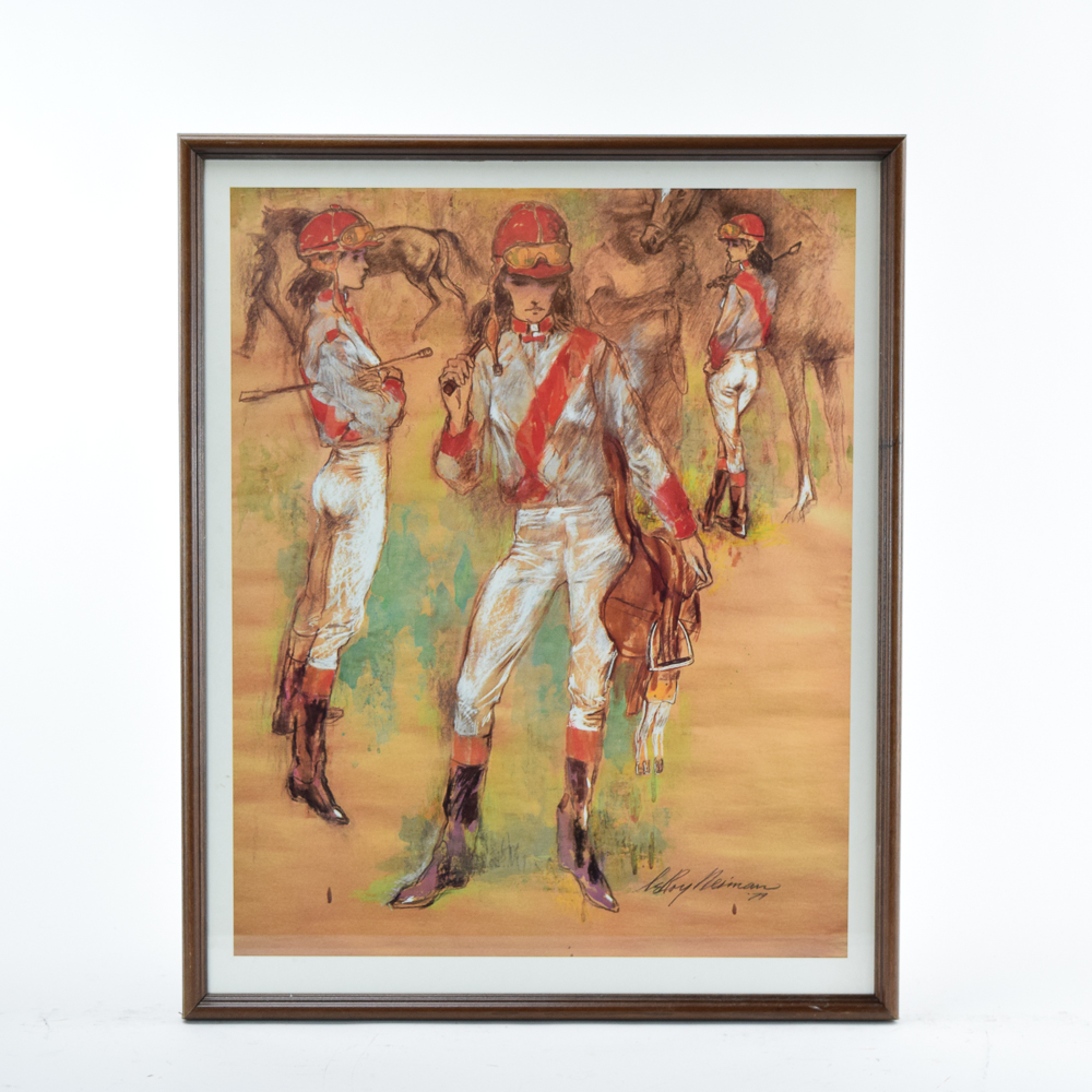 Offset Lithographic Reproduction Print After Leroy Neiman "Girl Jockey"