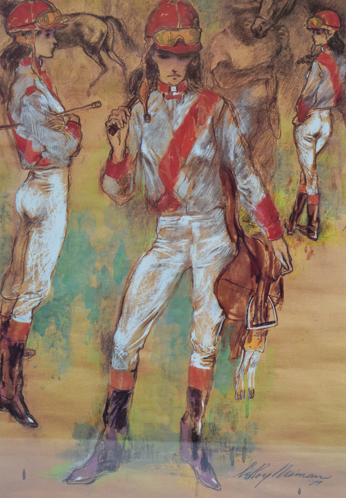Offset Lithographic Reproduction Print After Leroy Neiman "Girl Jockey"