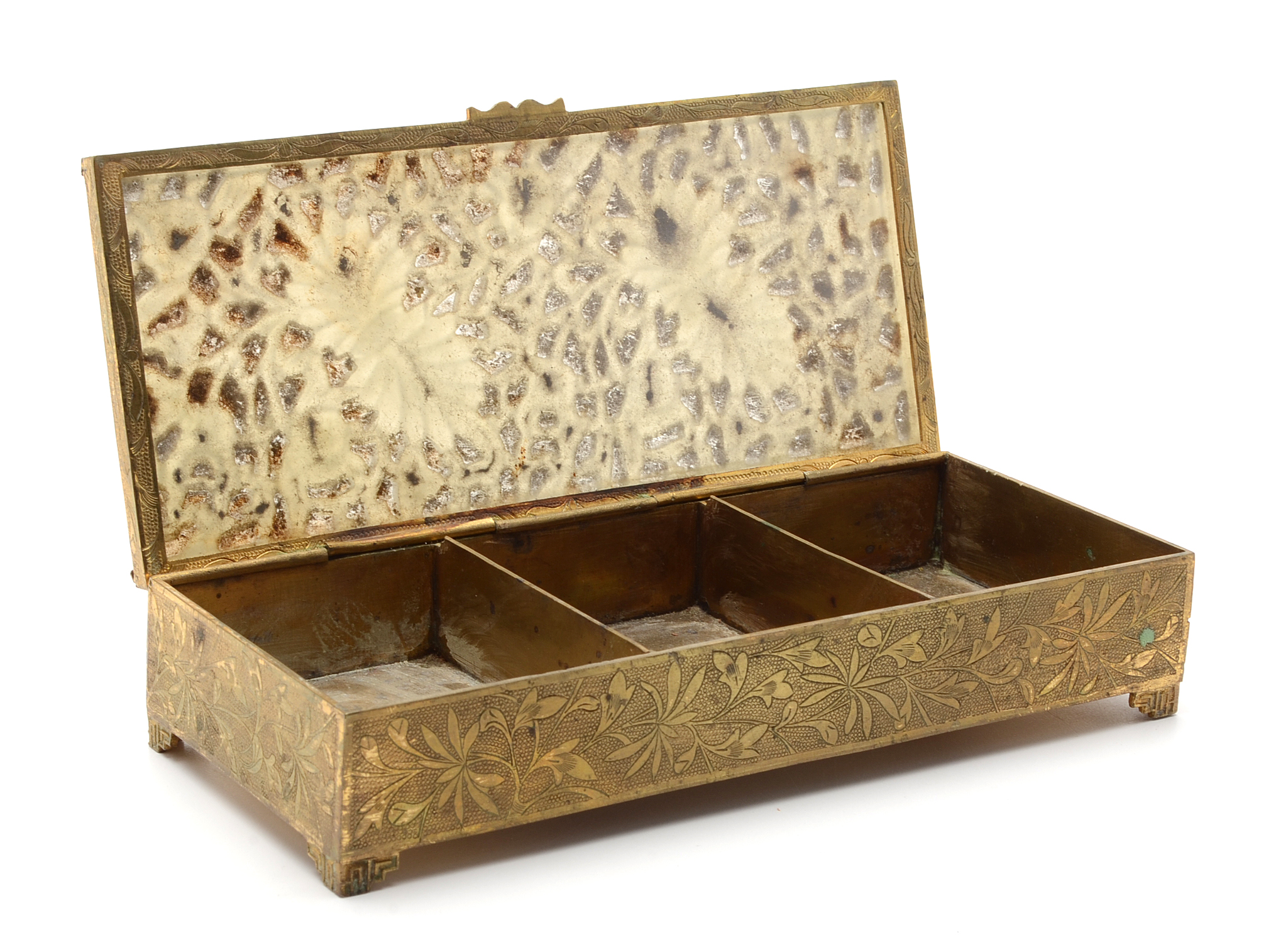 Vintage Chinese Cigarette Set in Brass and Carved Stone