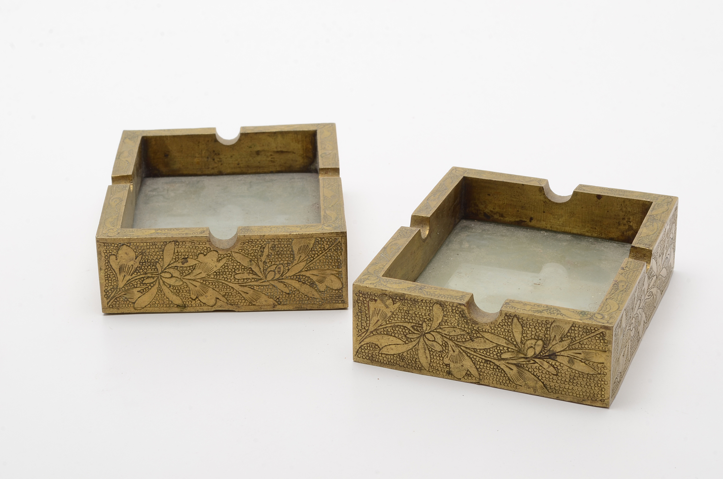 Vintage Chinese Cigarette Set in Brass and Carved Stone