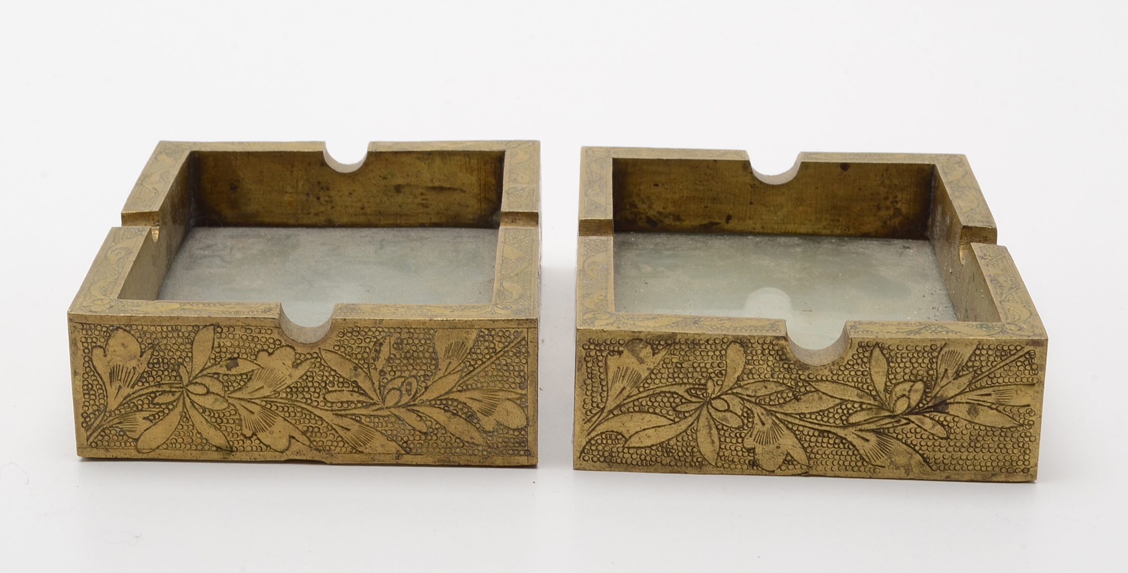 Vintage Chinese Cigarette Set in Brass and Carved Stone
