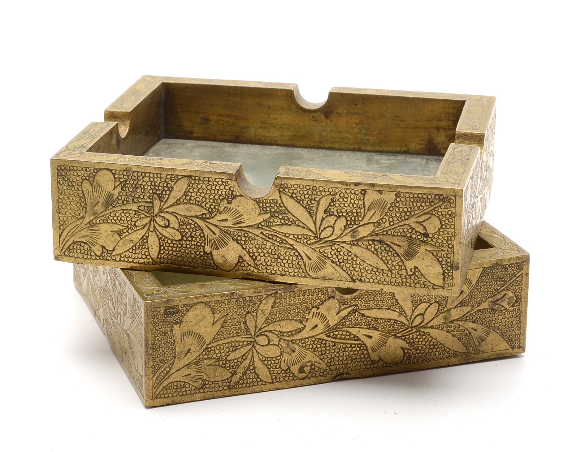 Vintage Chinese Cigarette Set in Brass and Carved Stone