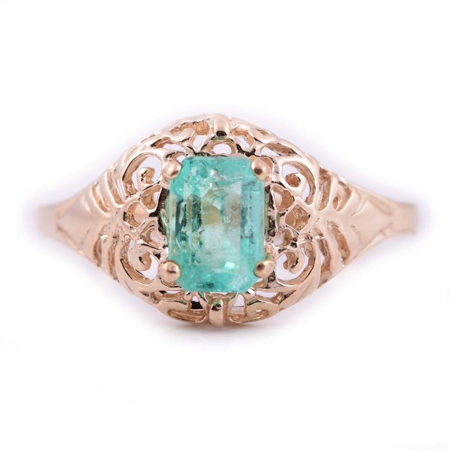 14K Yellow Gold and Emerald Ring