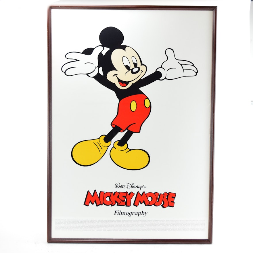 1980s Offset Lithograph Poster "Walt Disney's Mickey Mouse Filmography"