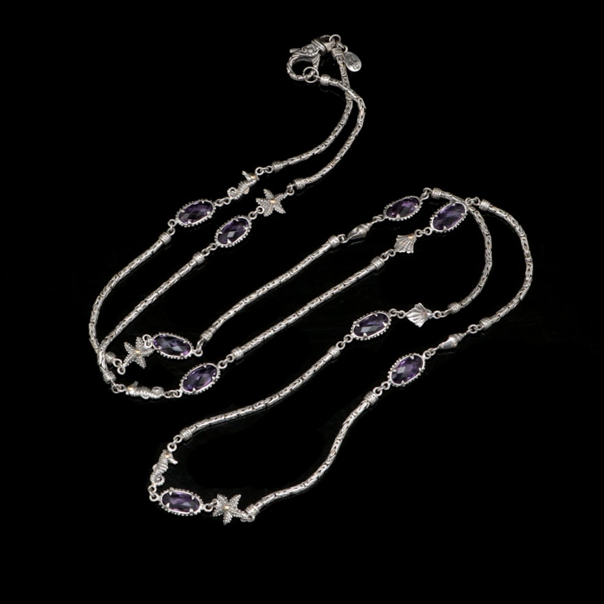 Robert Manse Sterling Silver, 18K Yellow Gold and Amethyst Sea Life Necklace