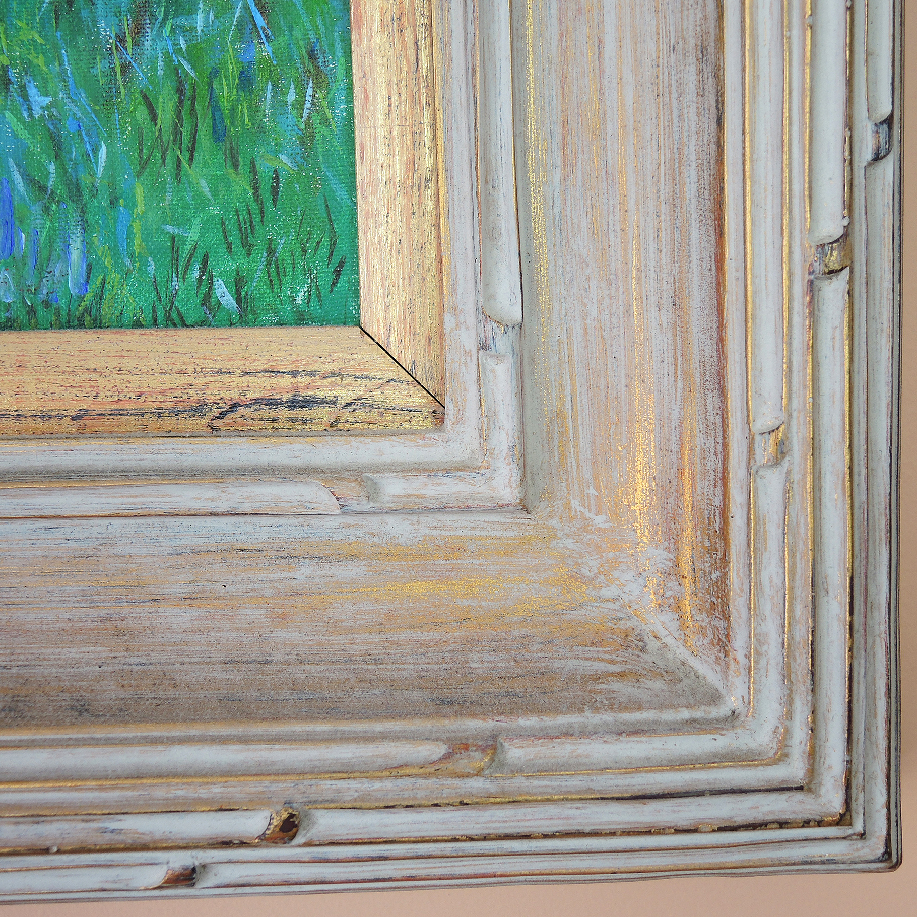 H. Peter Acrylic Painting on Canvas "Garden View with Wicker Rocking Chair"