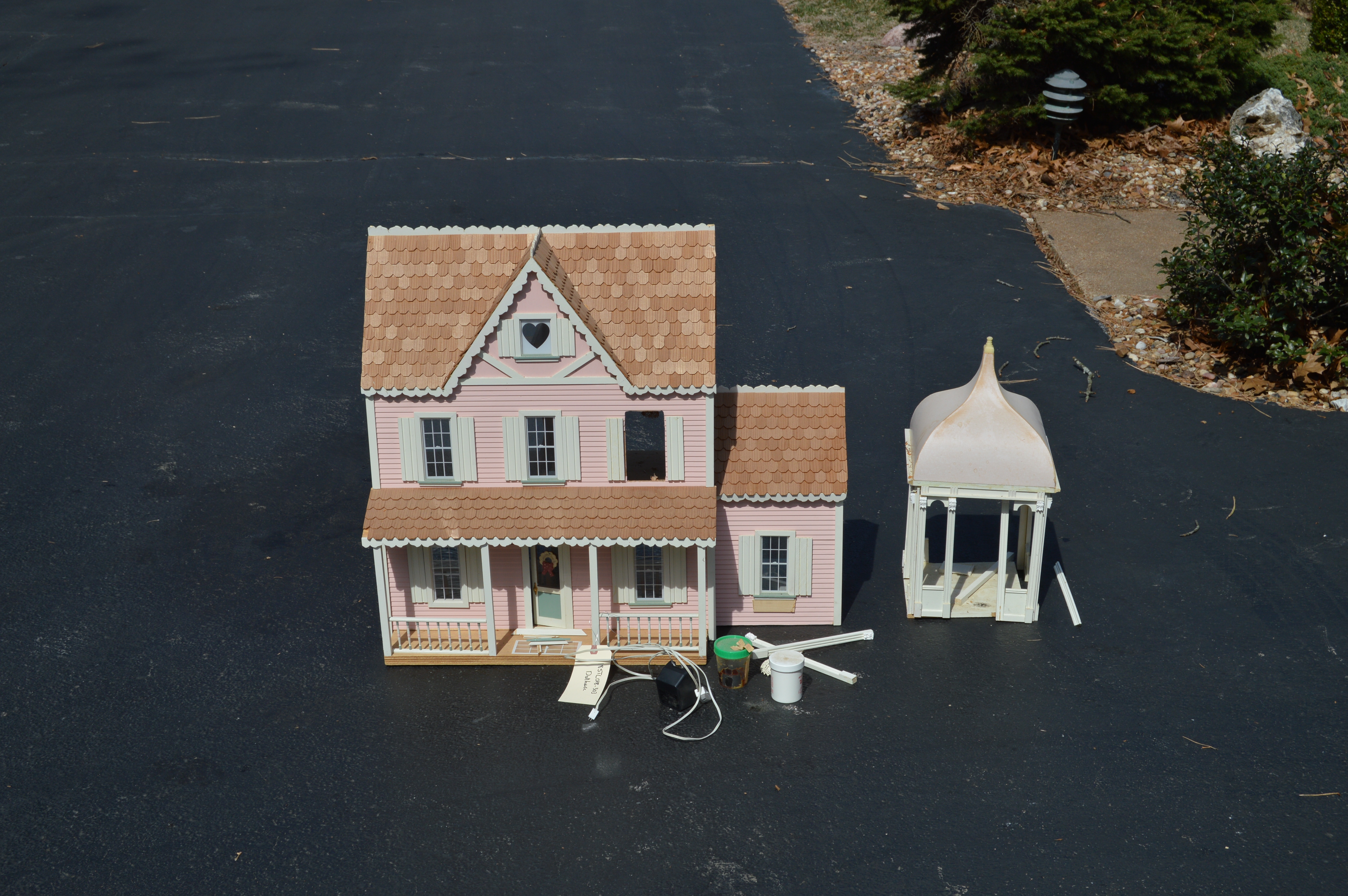 Vintage Pink Farmhouse Dollhouse and Gazebo