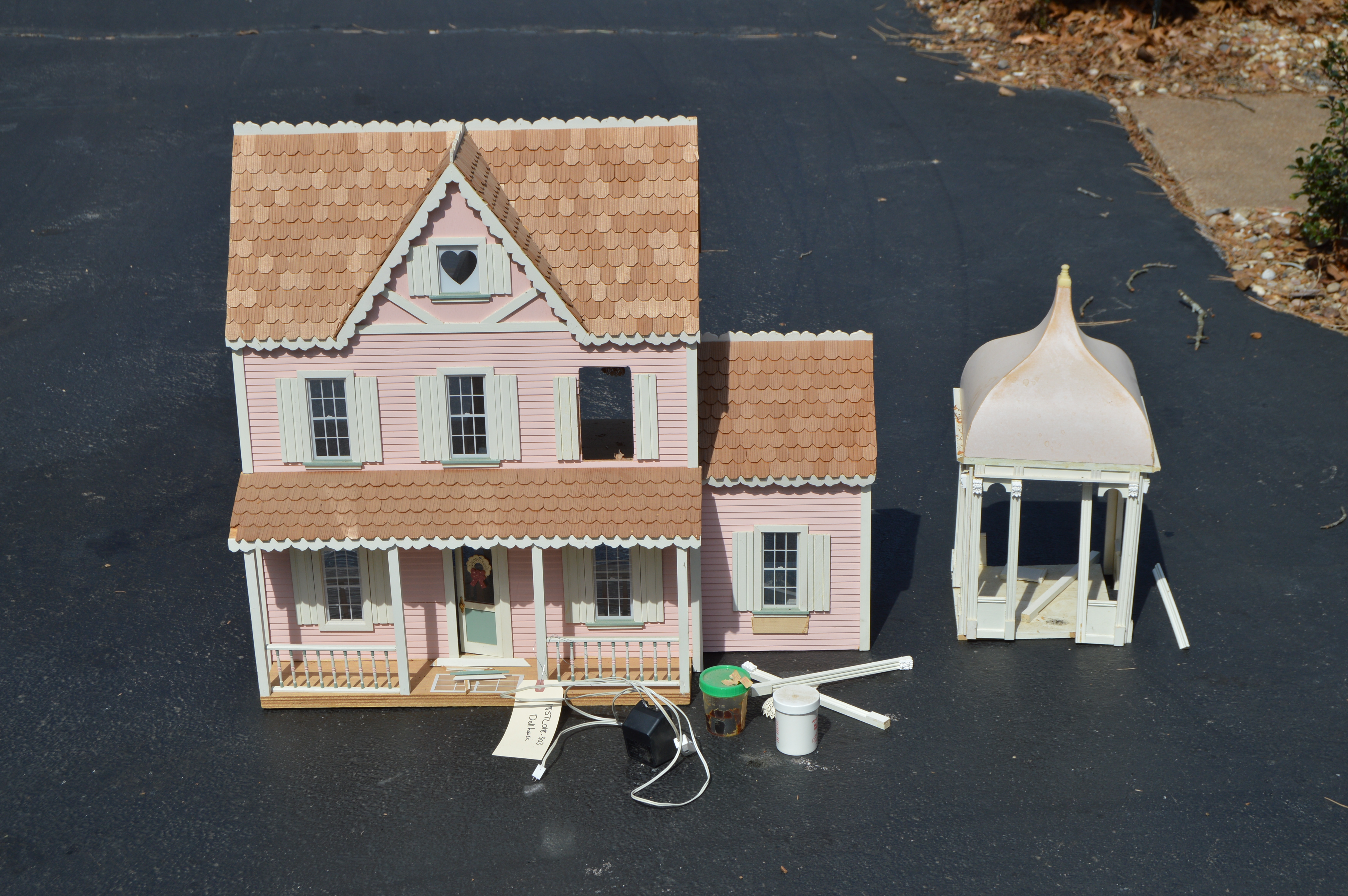 Vintage Pink Farmhouse Dollhouse and Gazebo