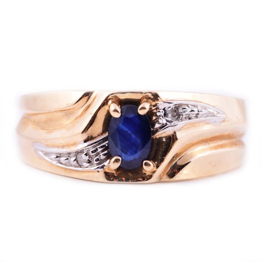 10K Yellow Gold, Sapphire, and Diamond Ring