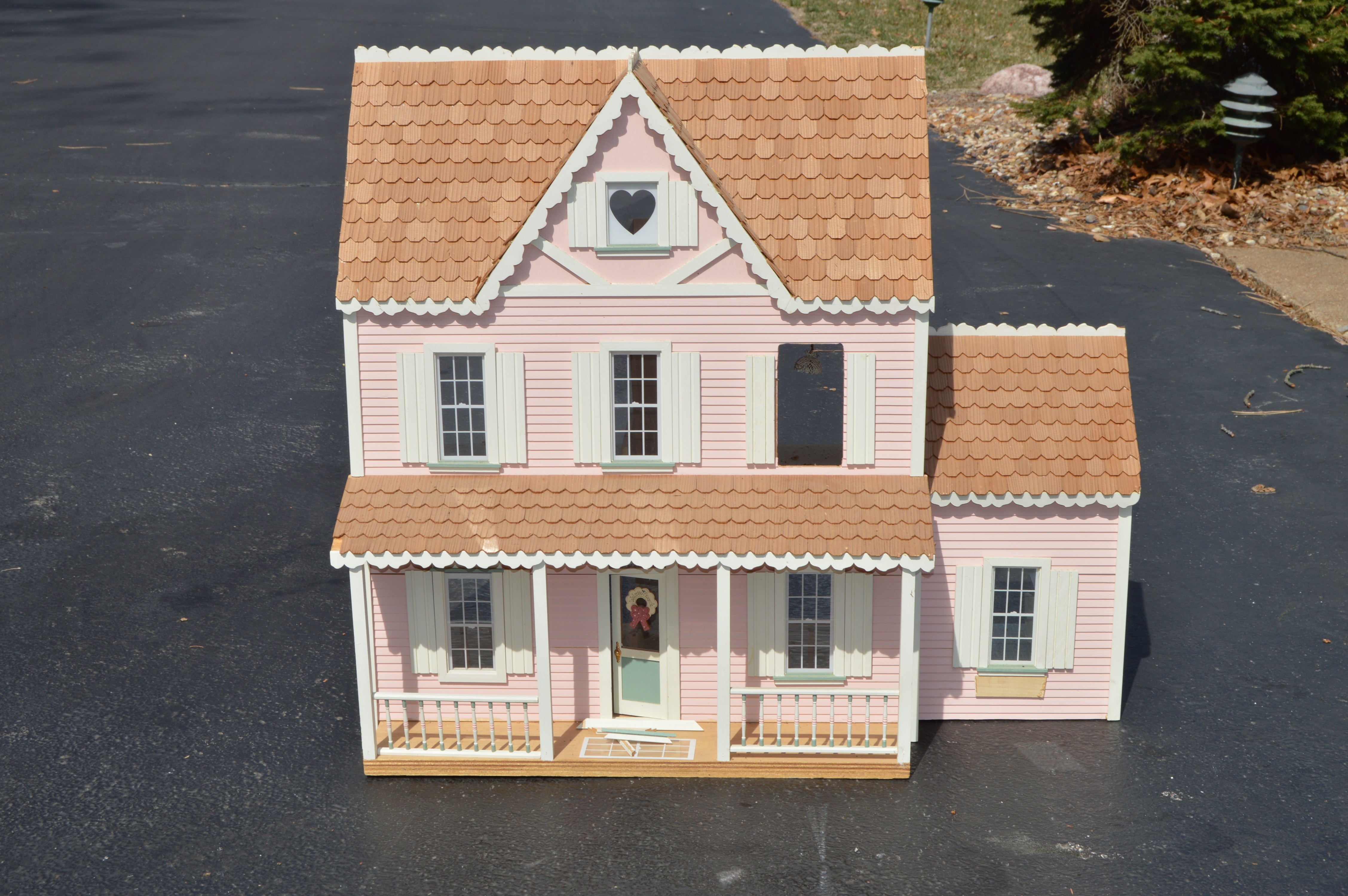 Vintage Pink Farmhouse Dollhouse and Gazebo