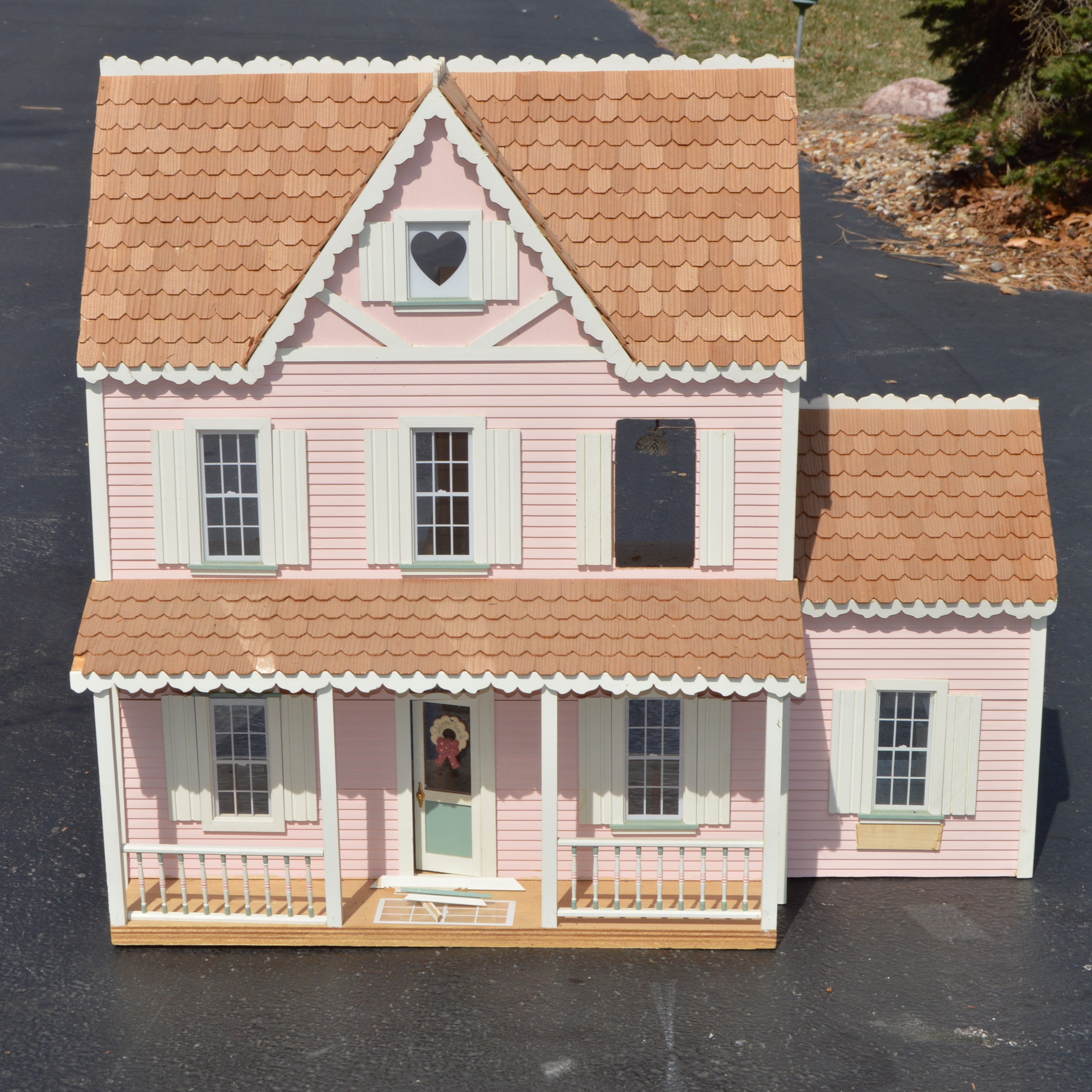 Vintage Pink Farmhouse Dollhouse and Gazebo